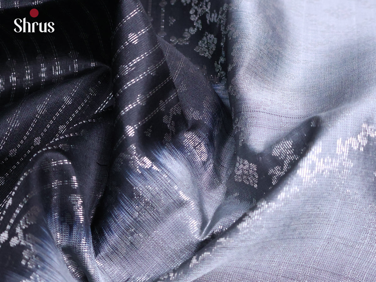 Elegant Black Soft Silk Saree with Zari Stripes & Grey Brocade Border & Pallu-3