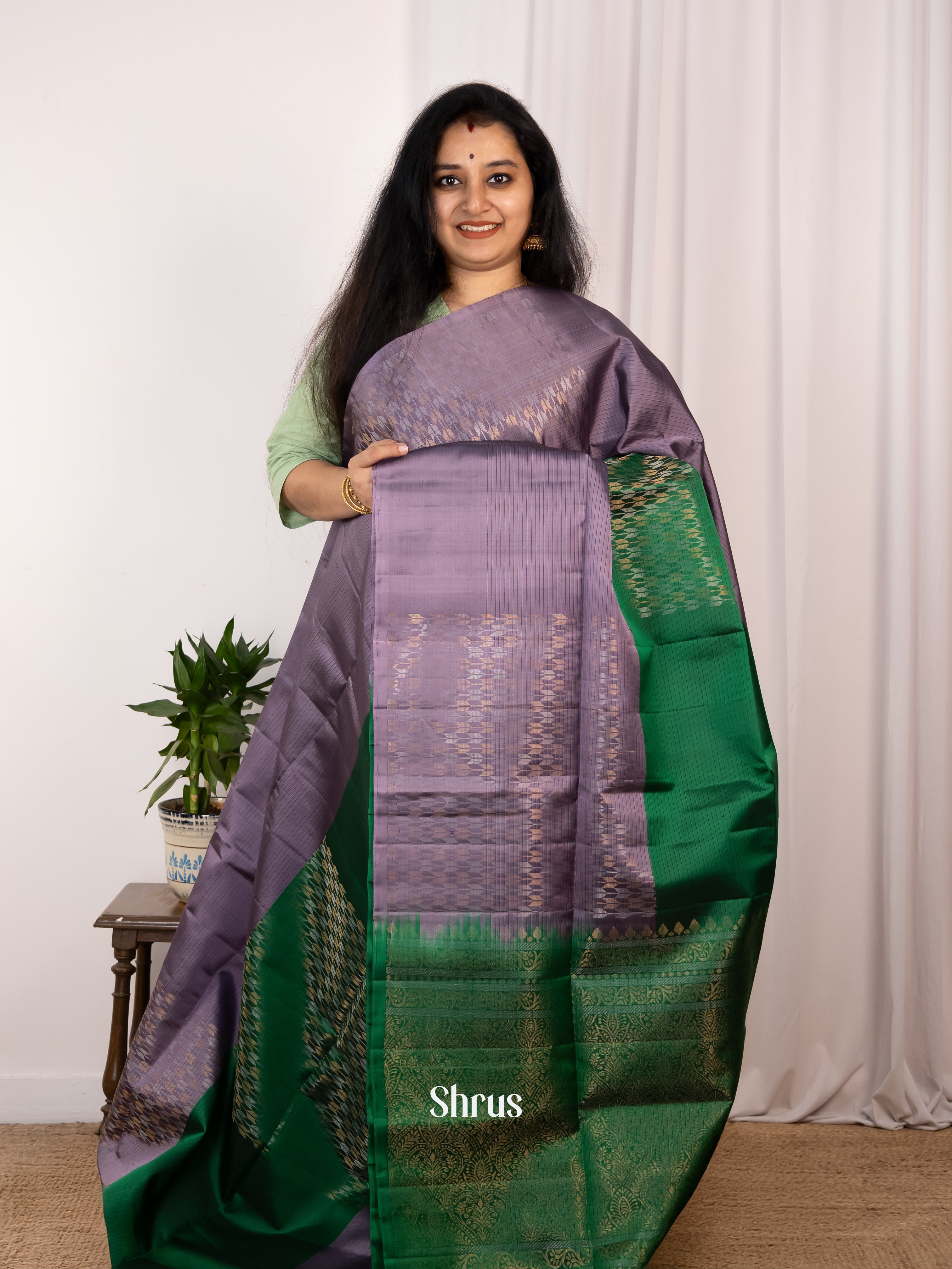 Green & Mauve - Soft Silk Saree - Shop on Shrus.com