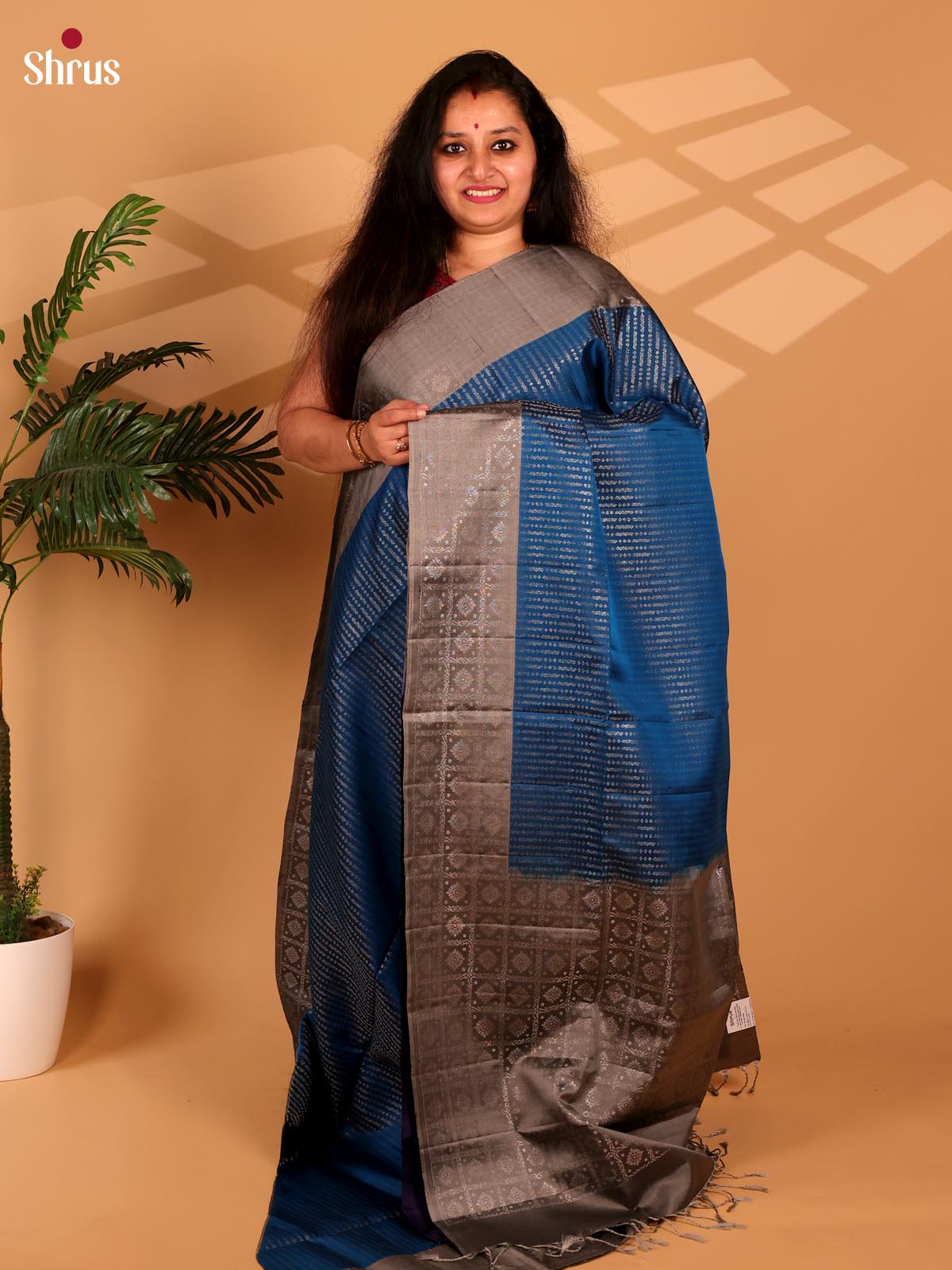 Blue & Grey - Soft Silk Saree - Shop on Shrus.com