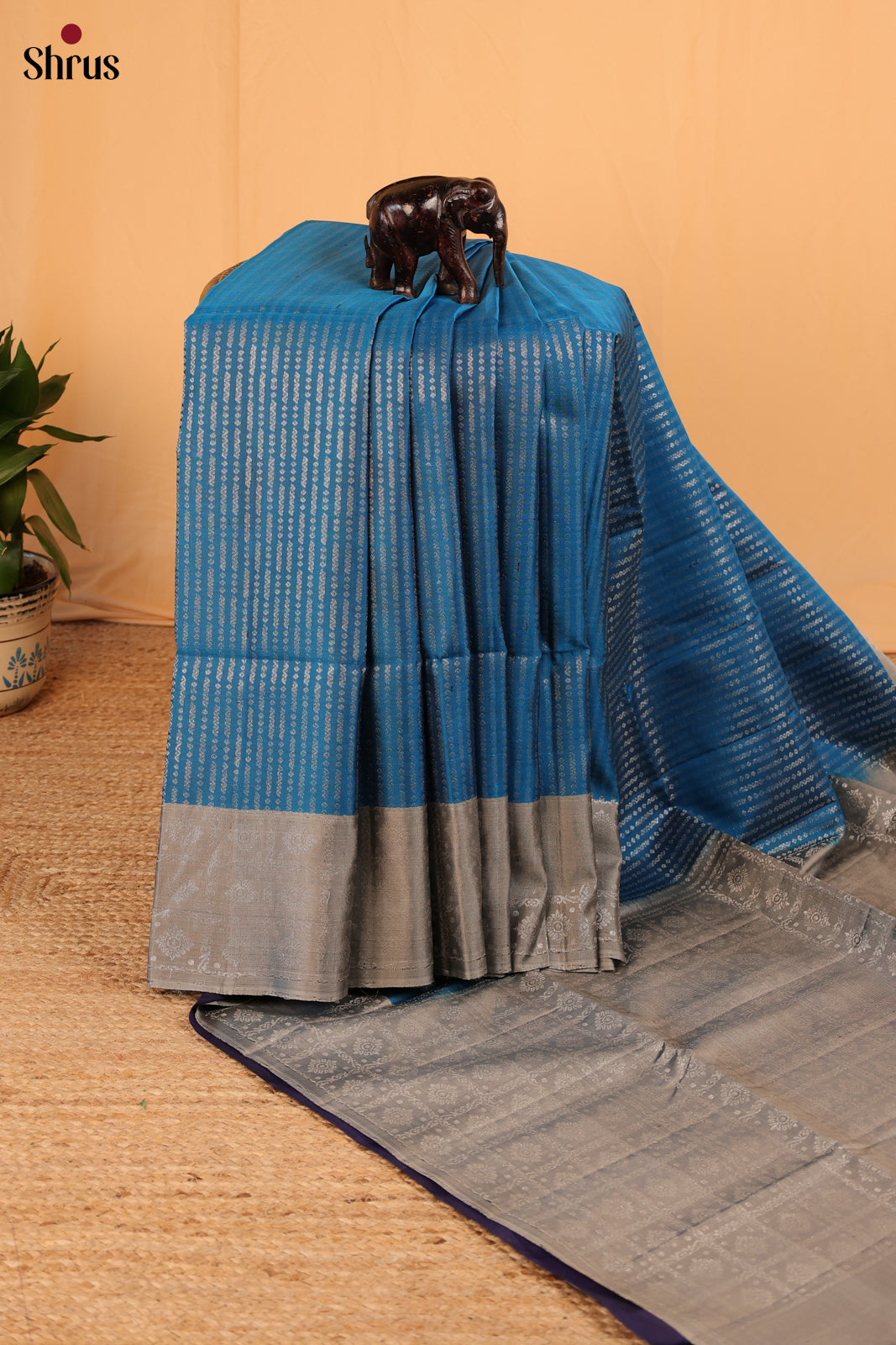 Blue & Grey - Soft Silk Saree - Shop on Shrus.com
