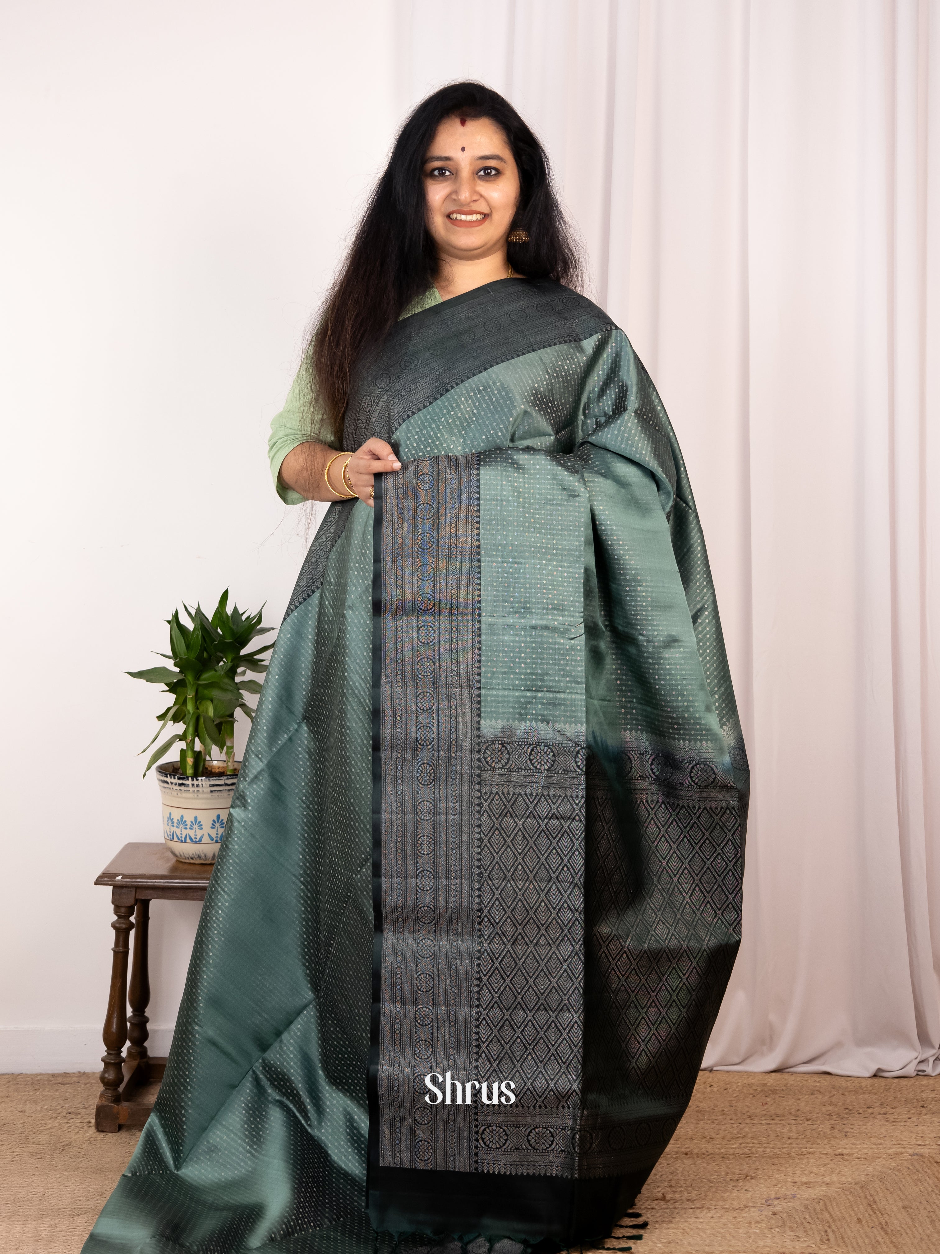 Algae Green & Green - Soft Silk Saree - Shop on Shrus.com