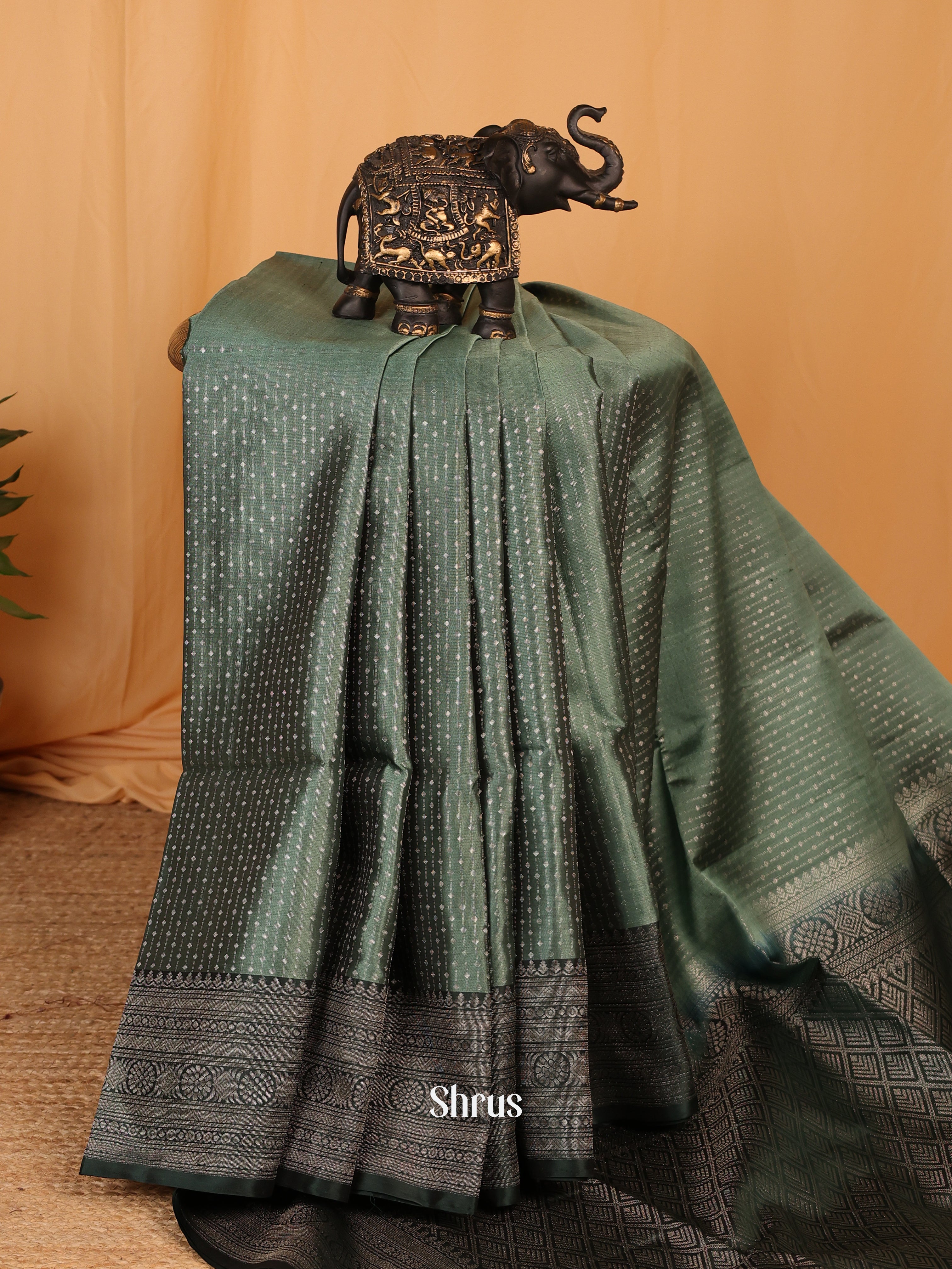 Algae Green & Green - Soft Silk Saree - Shop on Shrus.com