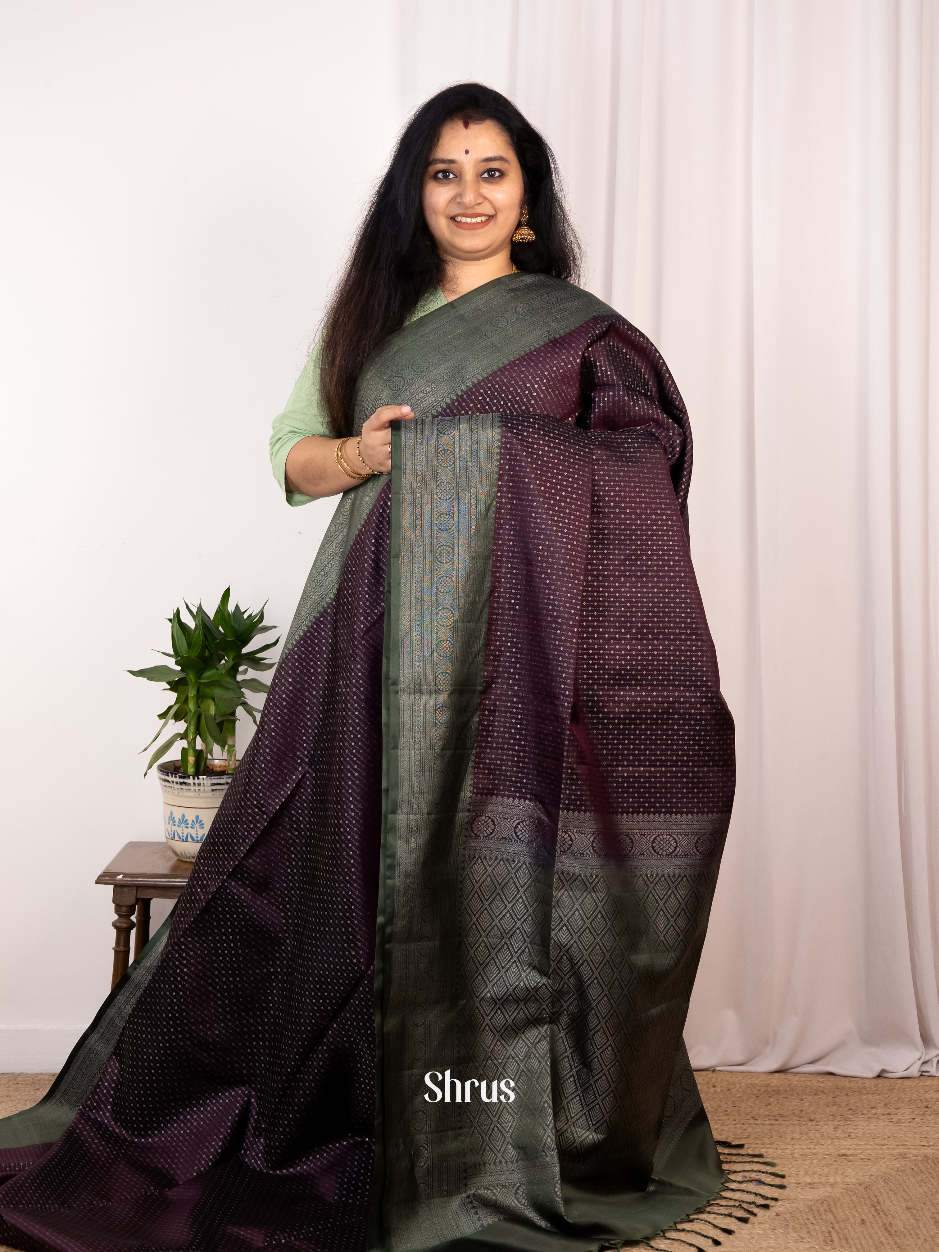 Violet & Green - Soft Silk Saree - Shop on Shrus.com