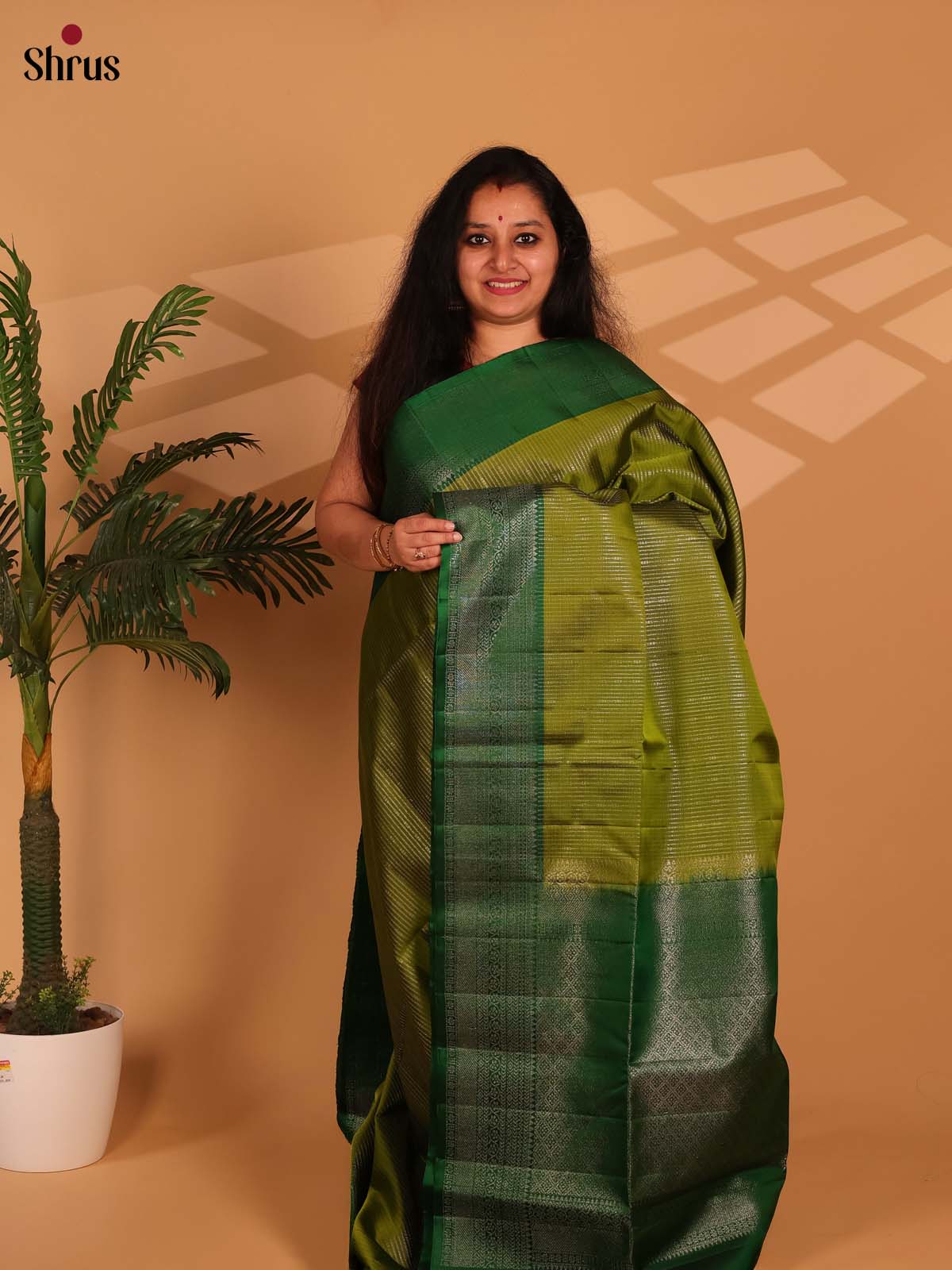 Leaf Green & Green - Soft Silk Saree - Shop on Shrus.com