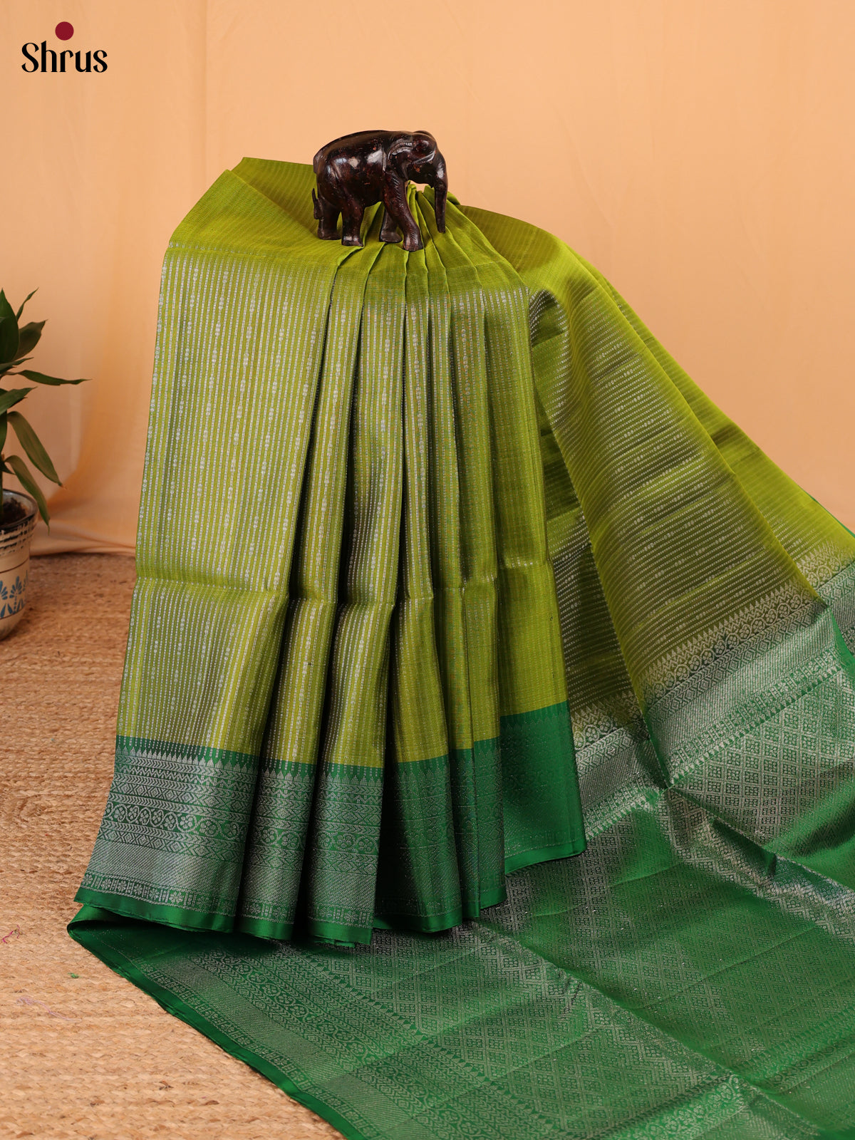 Leaf Green & Green - Soft Silk Saree - Shop on Shrus.com
