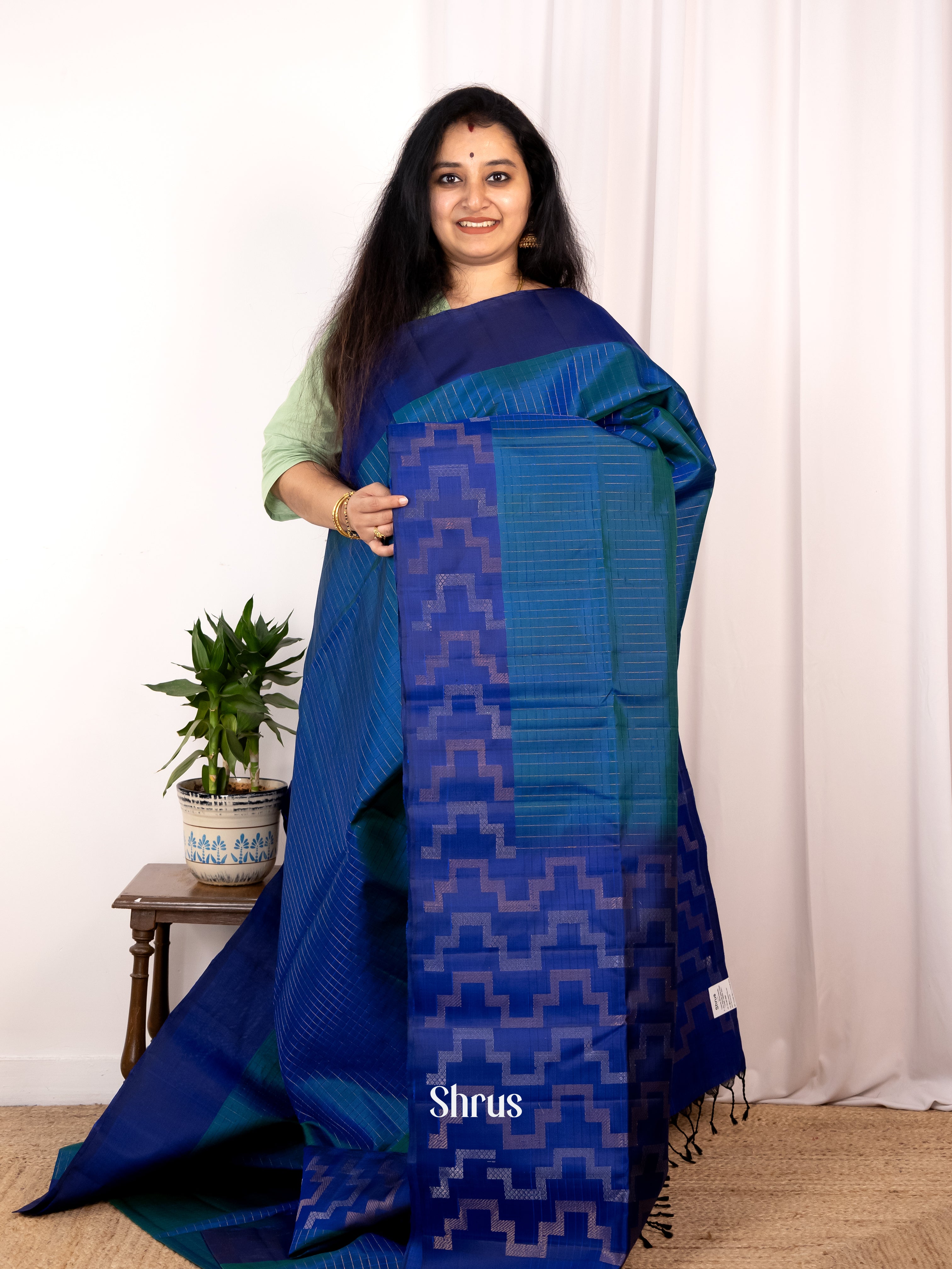 Peacock Blue & Blue - Soft Silk Saree - Shop on Shrus.com