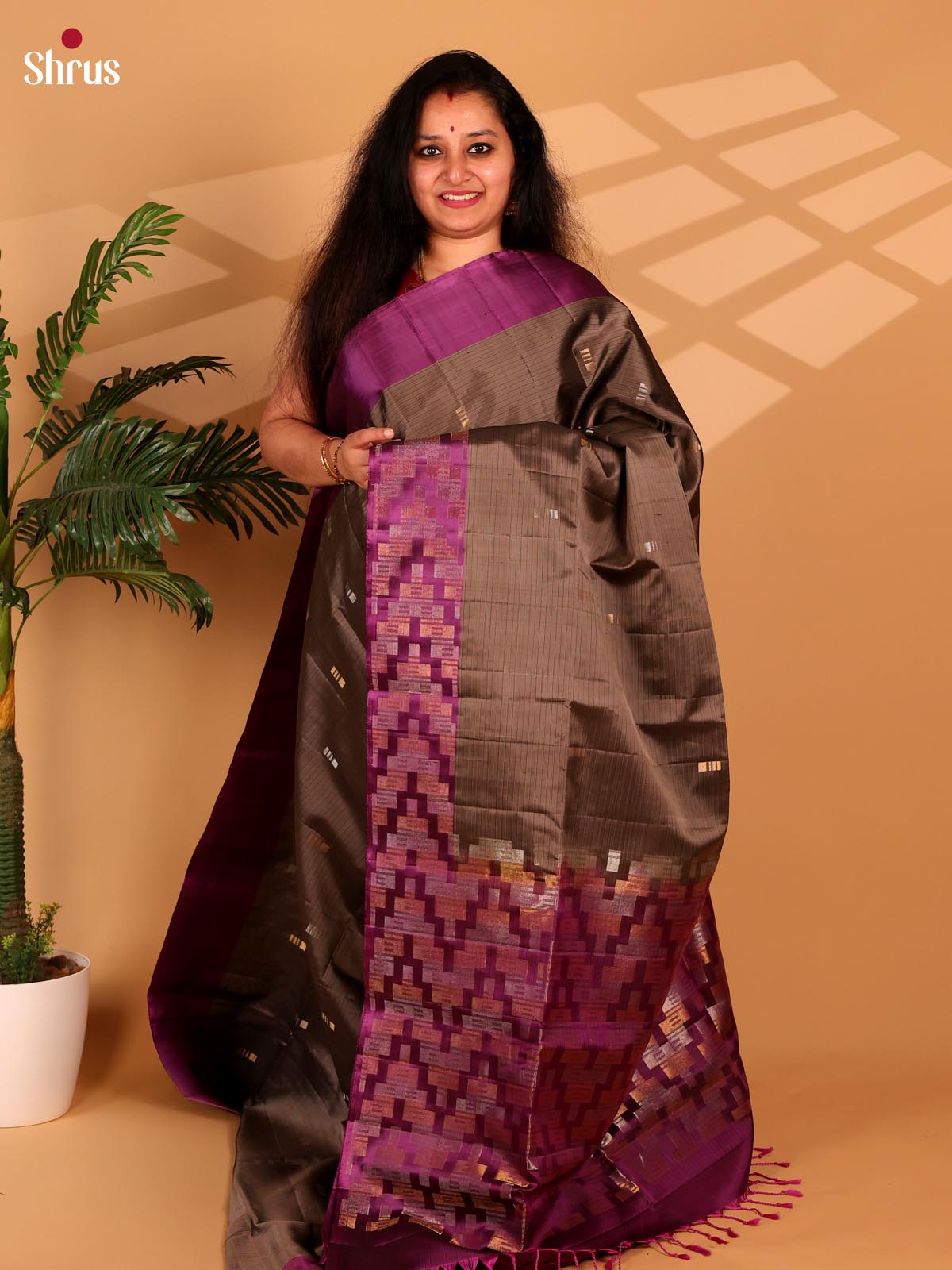 Elephant Grey & Violet - Soft Silk Saree - Shop on Shrus.com