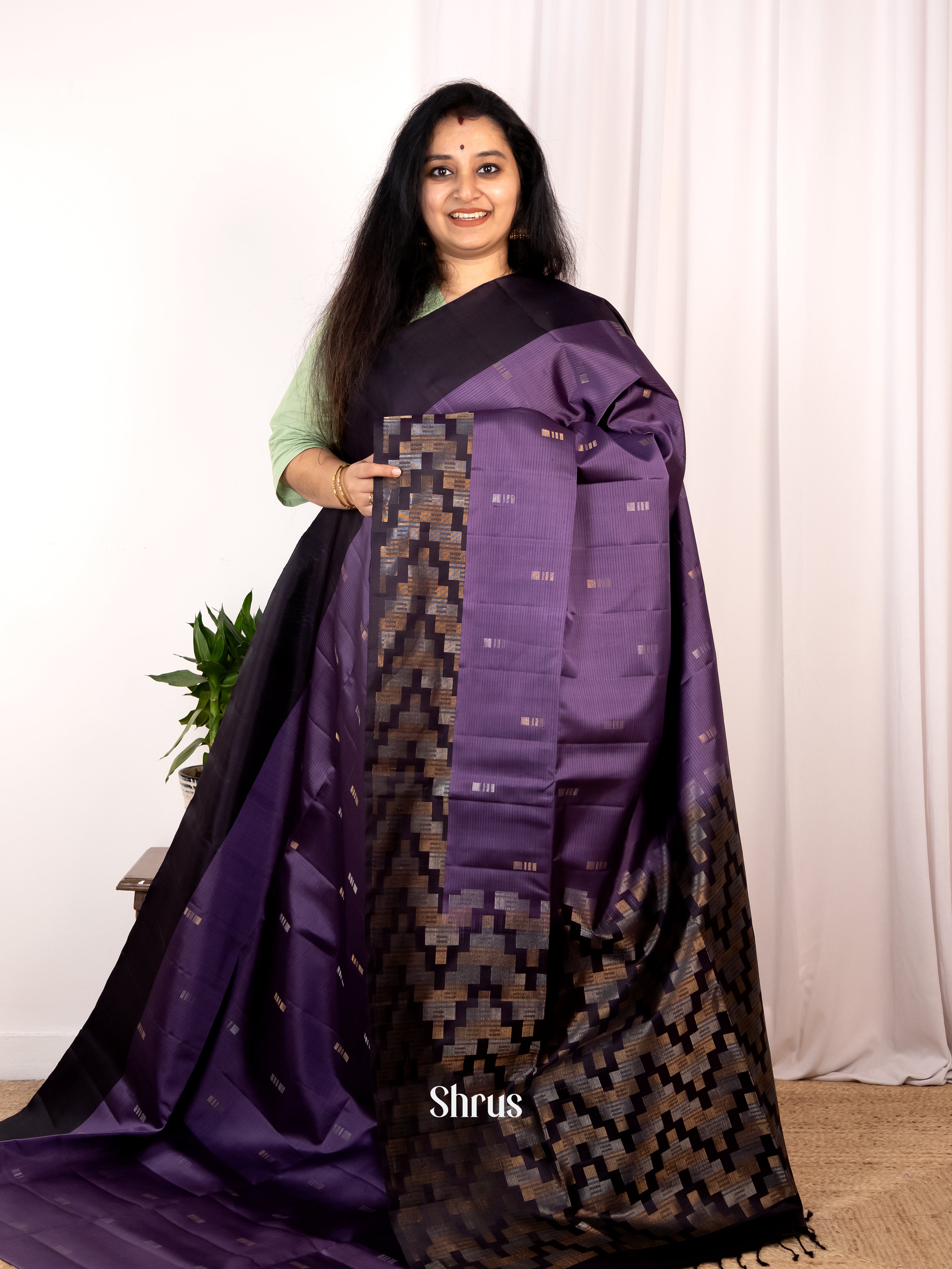 Dark Purple & Violet - Soft Silk Saree - Shop on Shrus.com