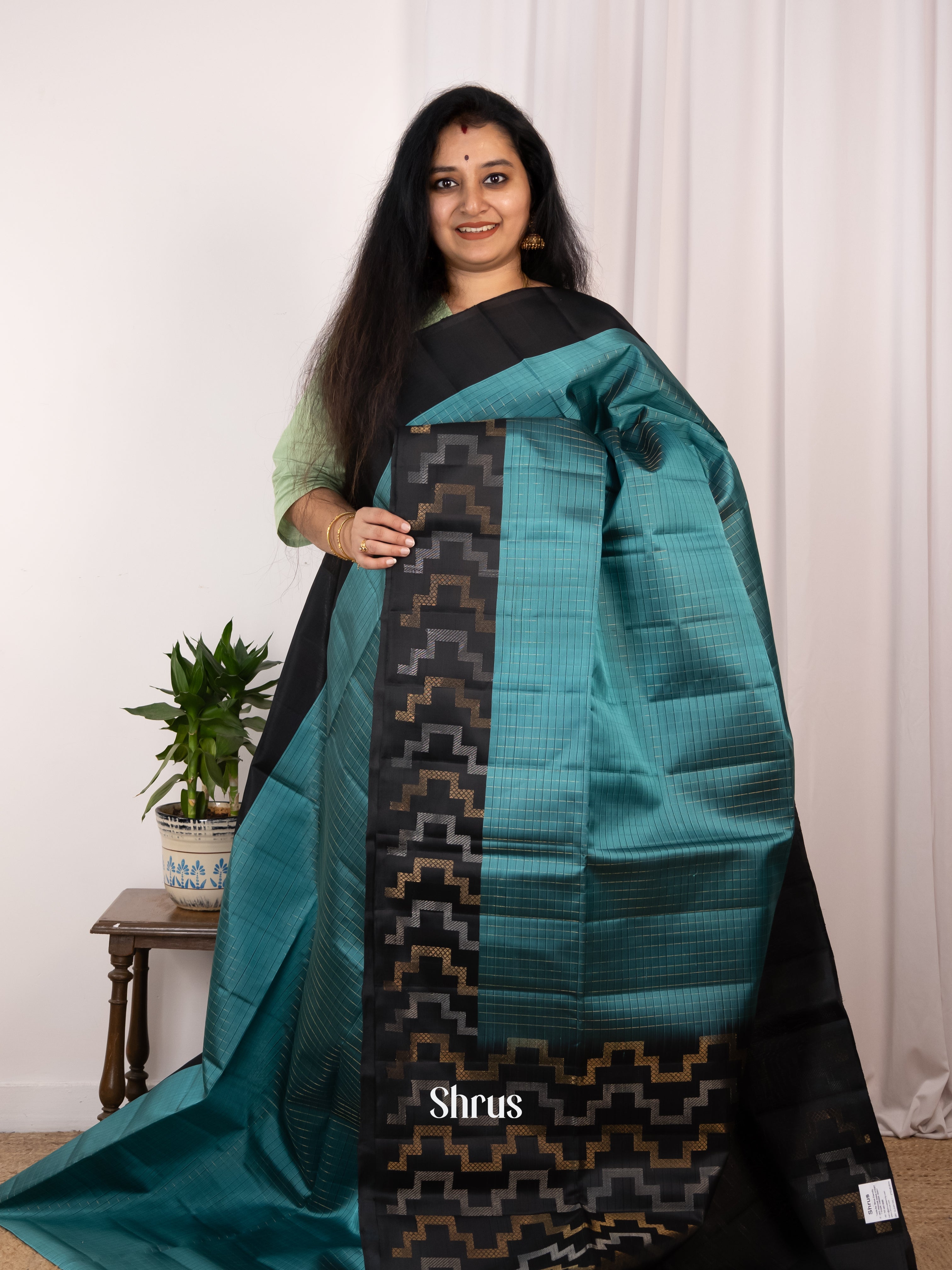 Blue & Black - Soft Silk Saree - Shop on Shrus.com