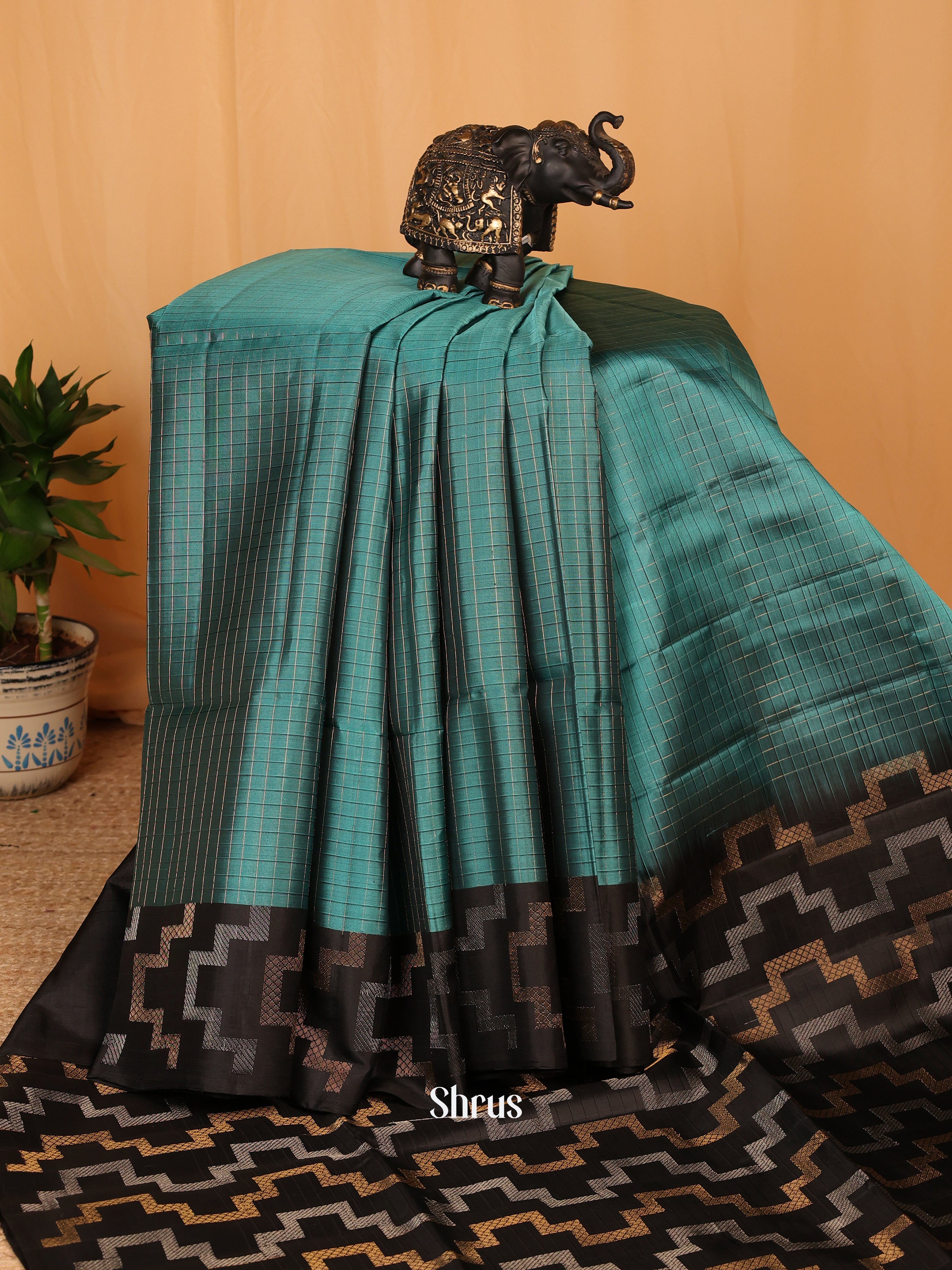 Blue & Black - Soft Silk Saree - Shop on Shrus.com