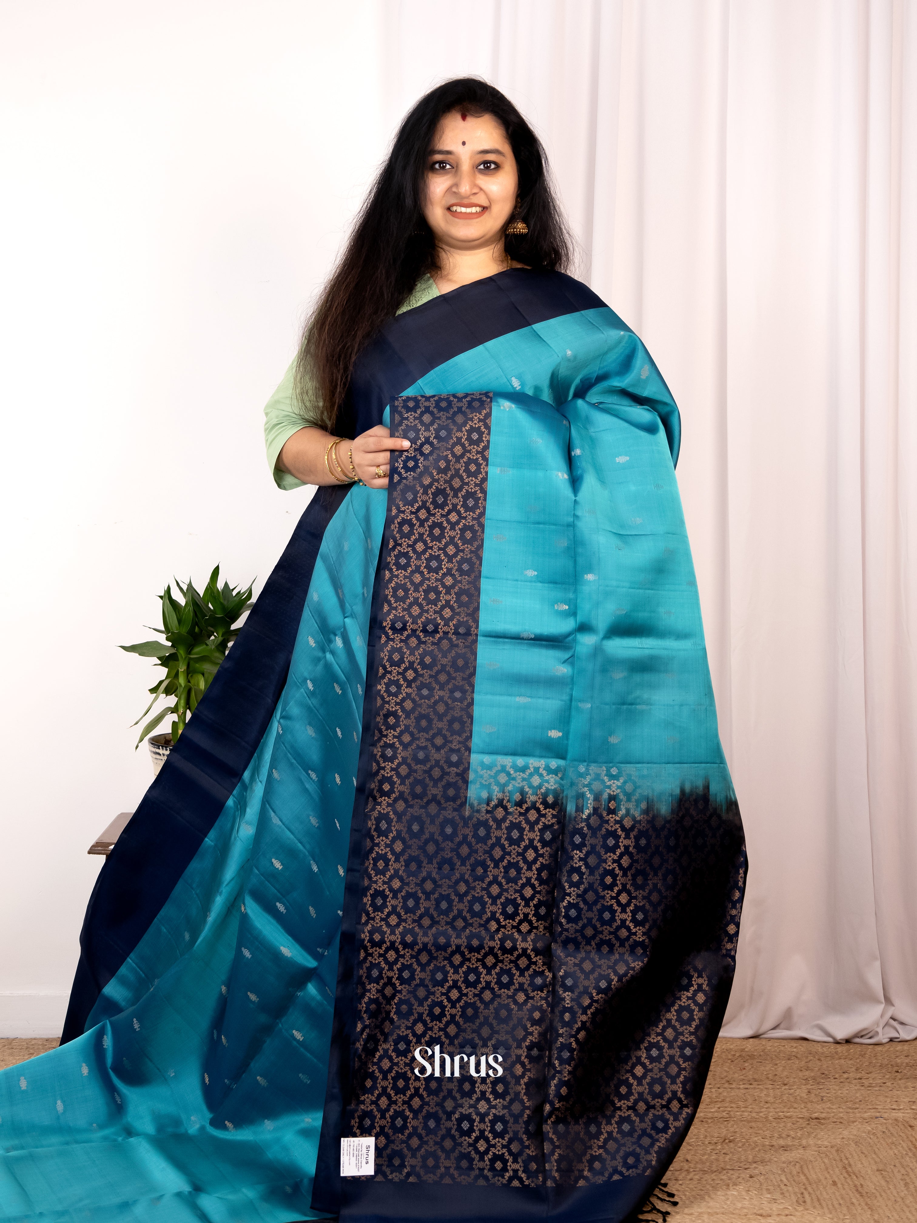 Blue & Navy Blue - Soft Silk Saree - Shop on Shrus.com