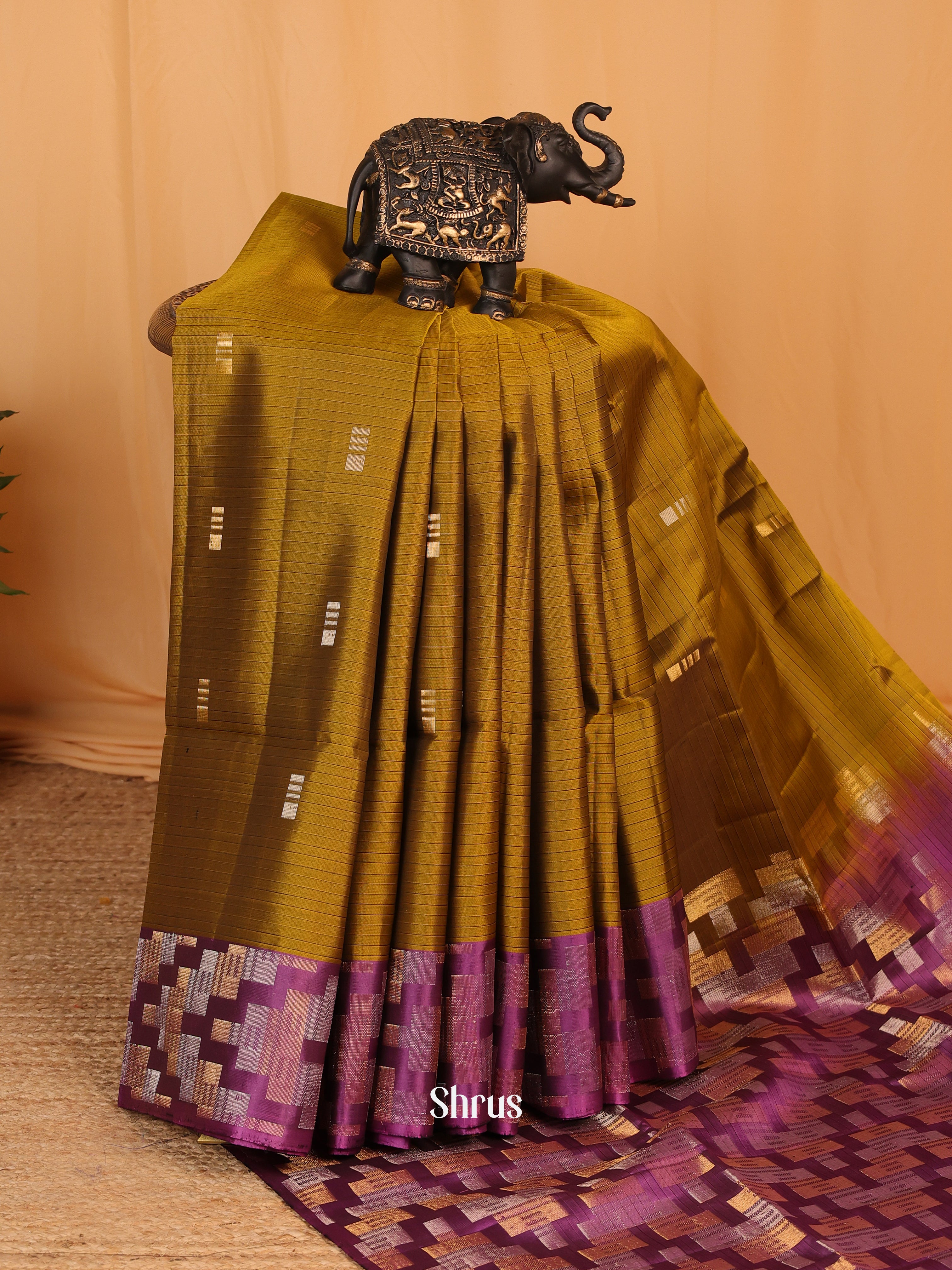 Mehandi Green & Violet - Soft Silk Saree - Shop on Shrus.com