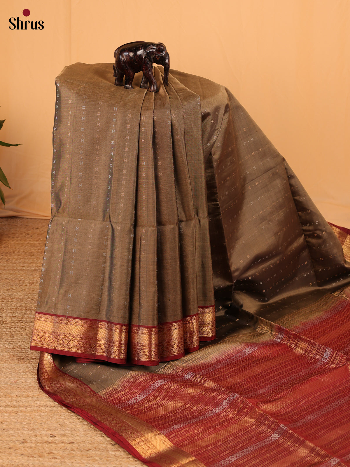 Grey & maroon - Soft Silk Saree - Shop on Shrus.com