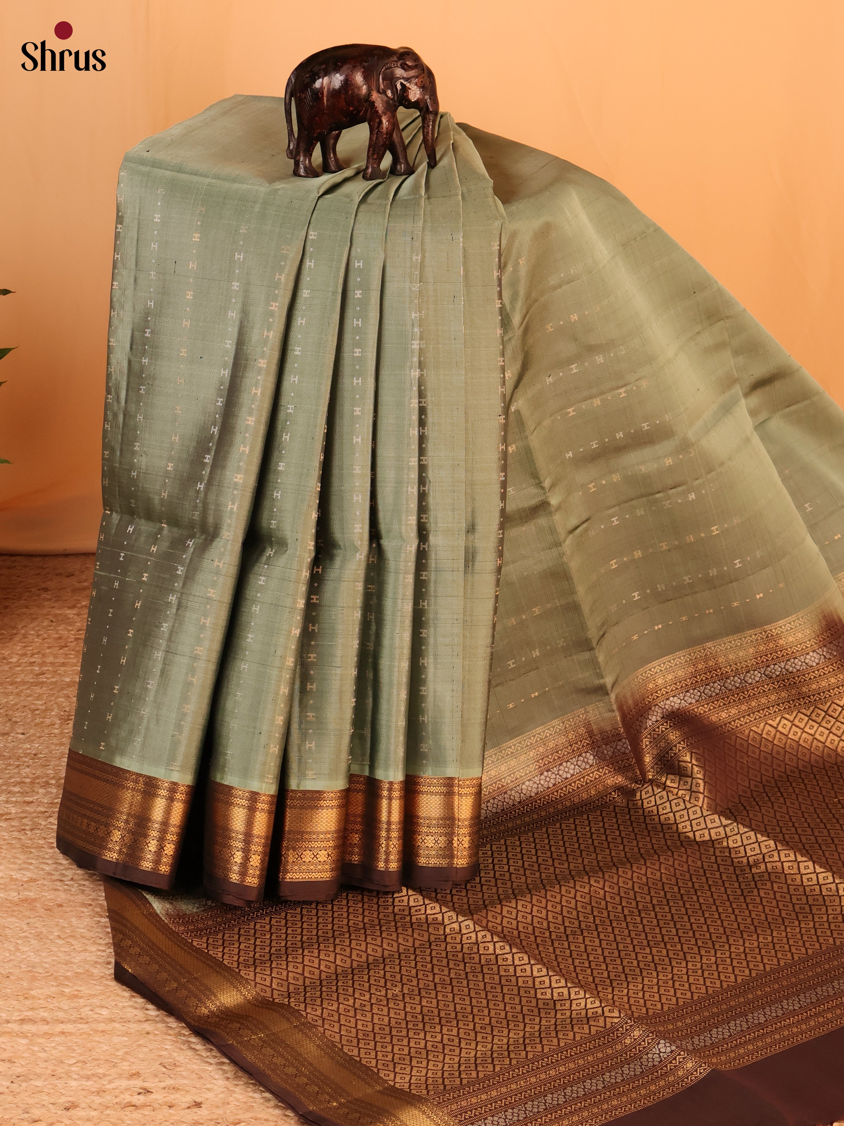 Green & Brown- Soft Silk Saree - Shop on Shrus.com