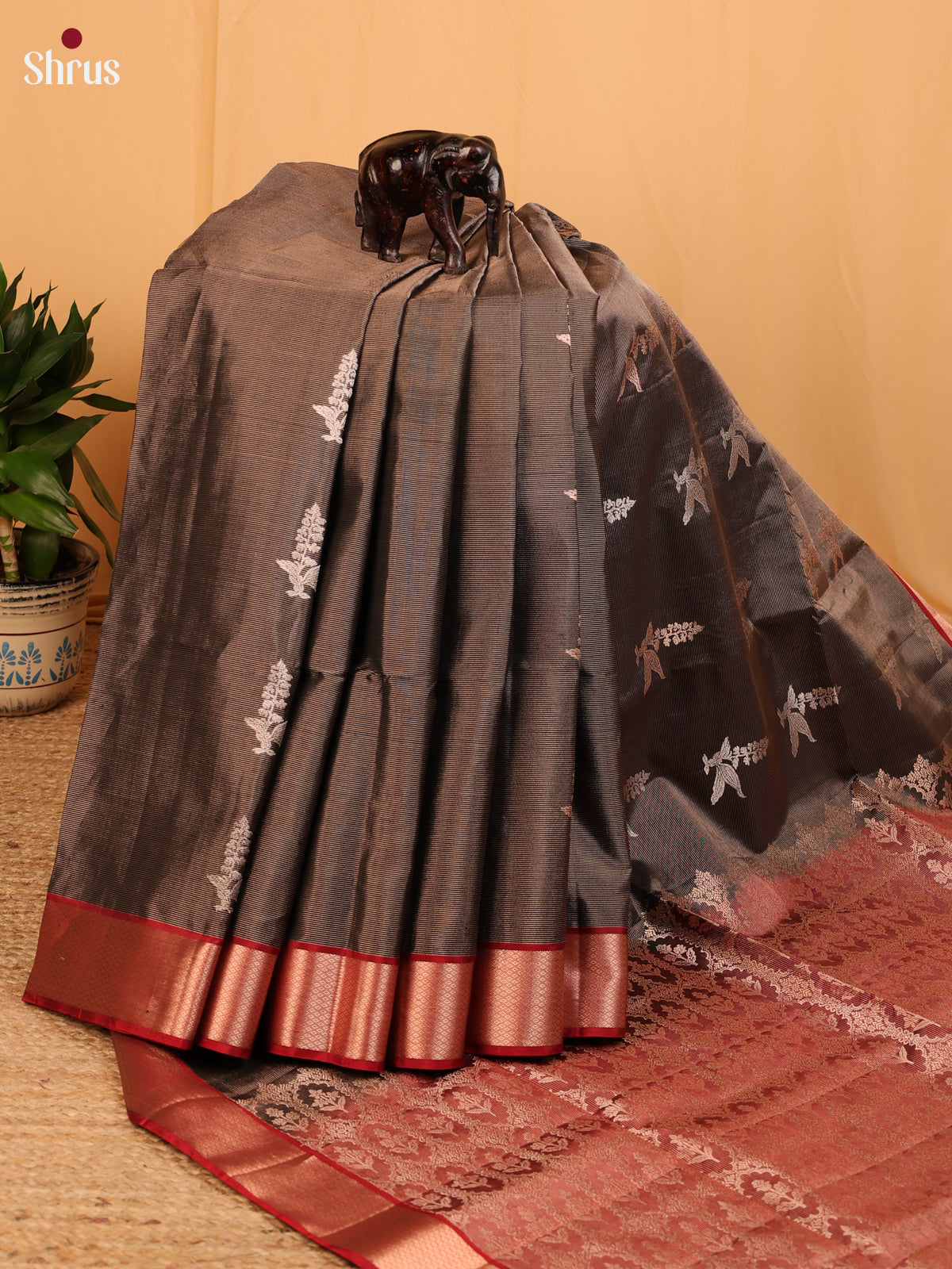 Exquisite Brown Soft Silk Saree with Zari Bird Motifs, Maroon Border & Brocade Pallu-2