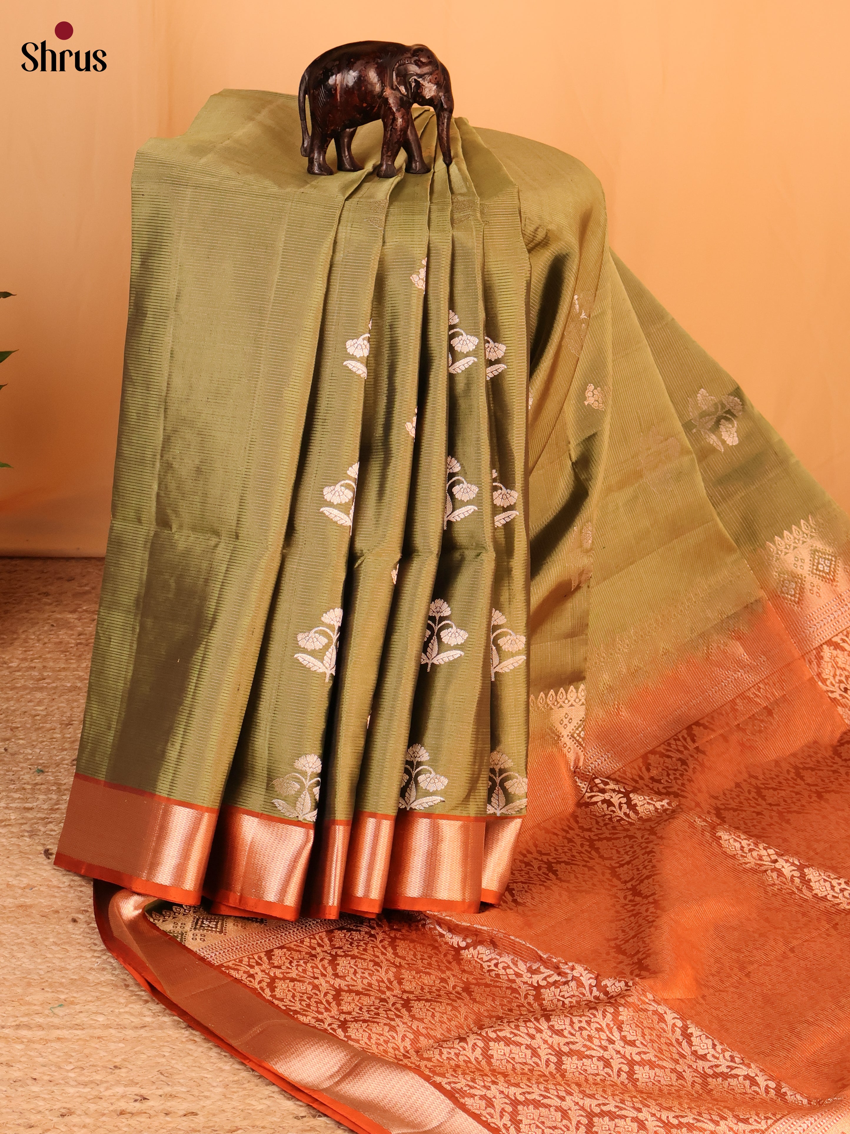 Green & Brick - Soft Silk Saree - Shop on Shrus.com