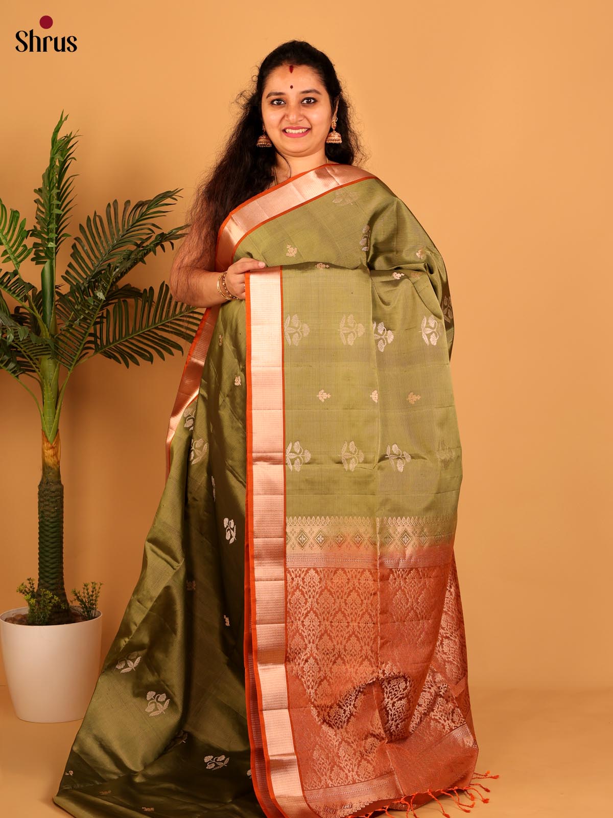 Green & Brick - Soft Silk Saree - Shop on Shrus.com