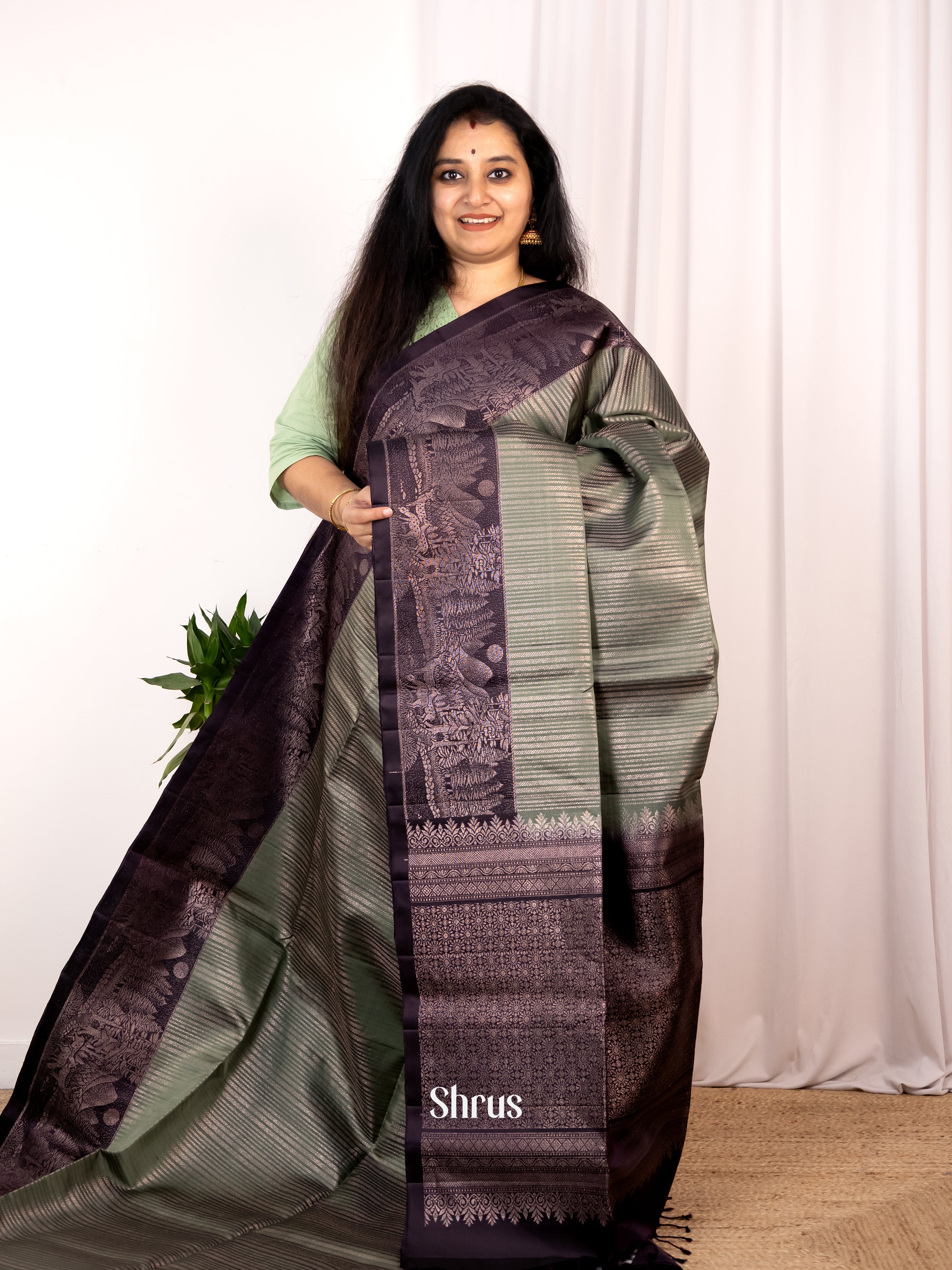 Green & Violet - Soft Silk Saree - Shop on Shrus.com