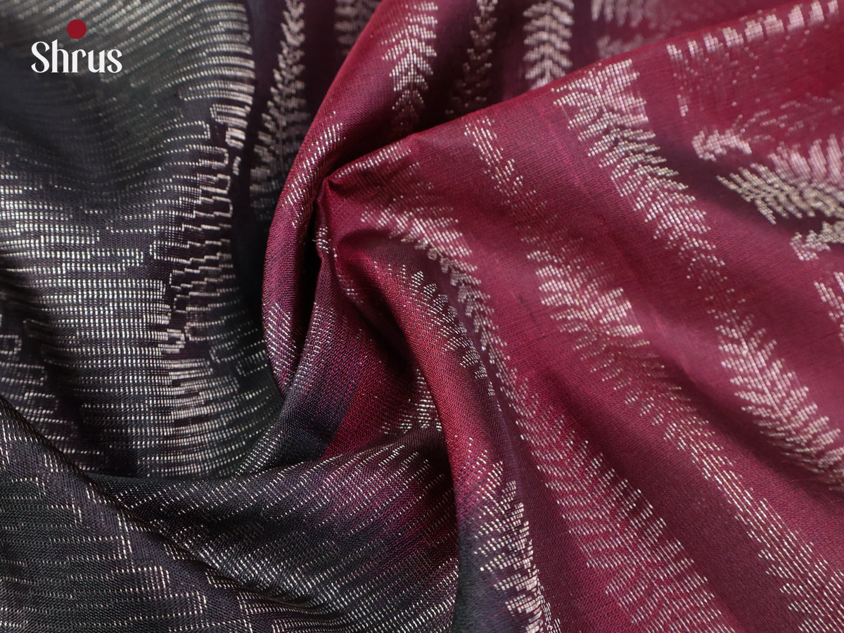 Bold Black Soft Silk Saree with Brocade Pattern, Maroon Zari Border & Pallu-3