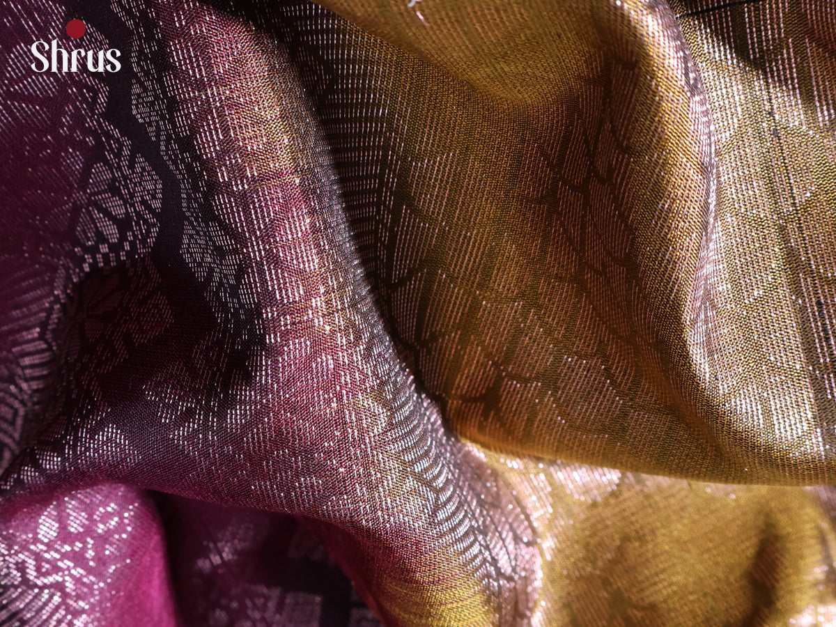 Double Shaded Mustardy Green & Wine - Soft Silk Saree - Shop on Shrus.com