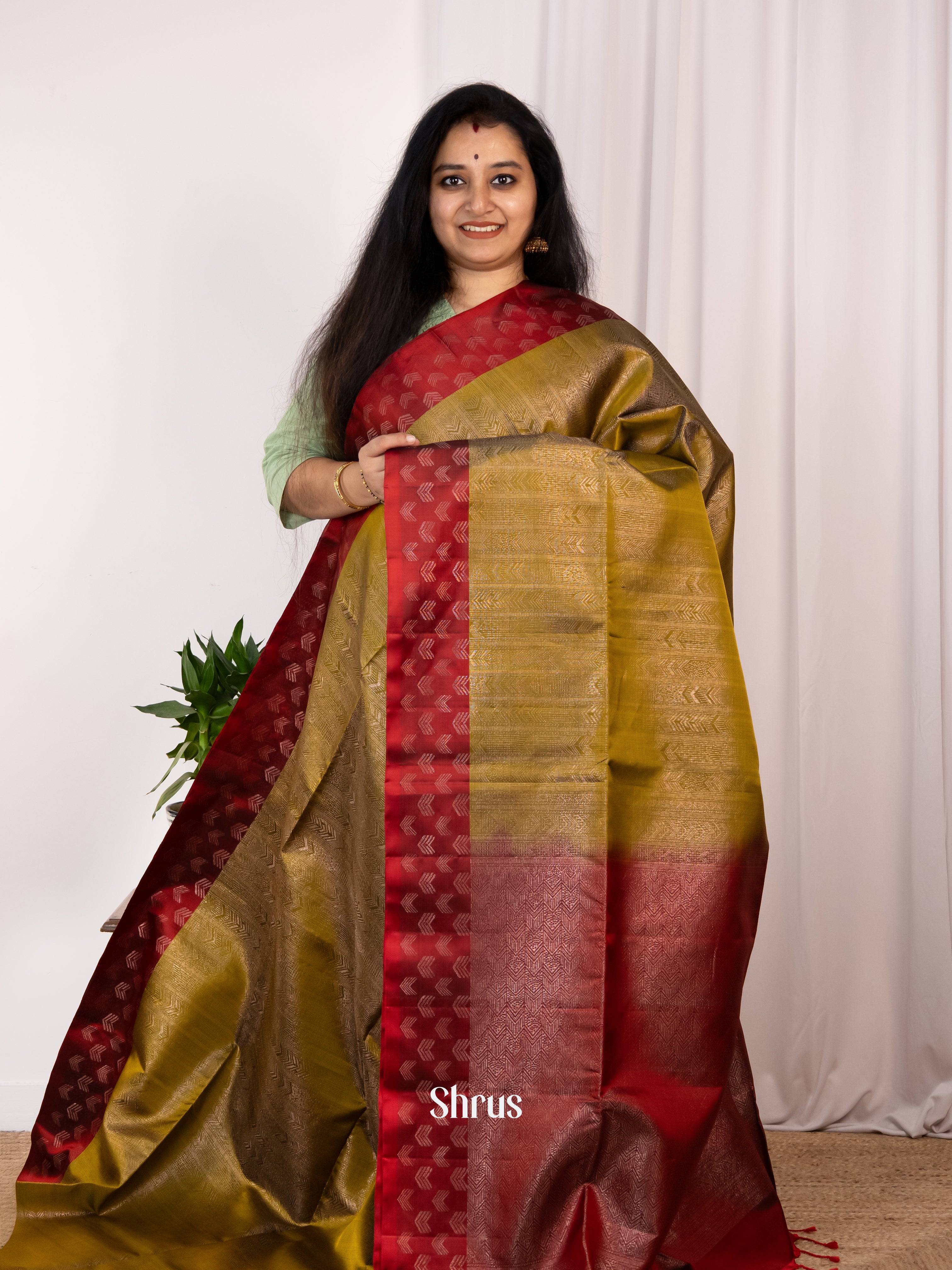 Green & Maroon - Soft Silk Saree - Shop on Shrus.com