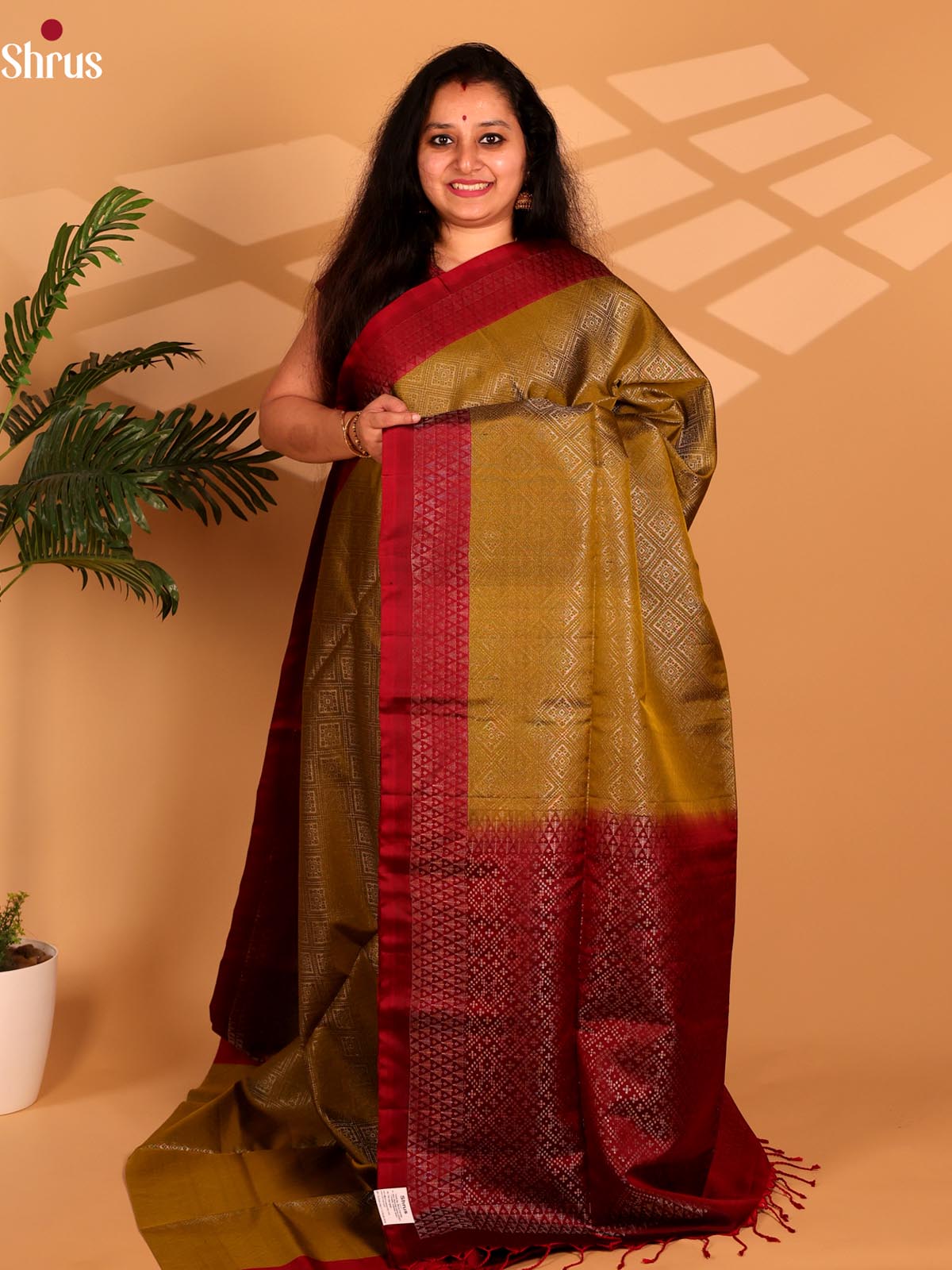 Mehandi Green & Maroon - Soft Silk Saree - Shop on Shrus.com