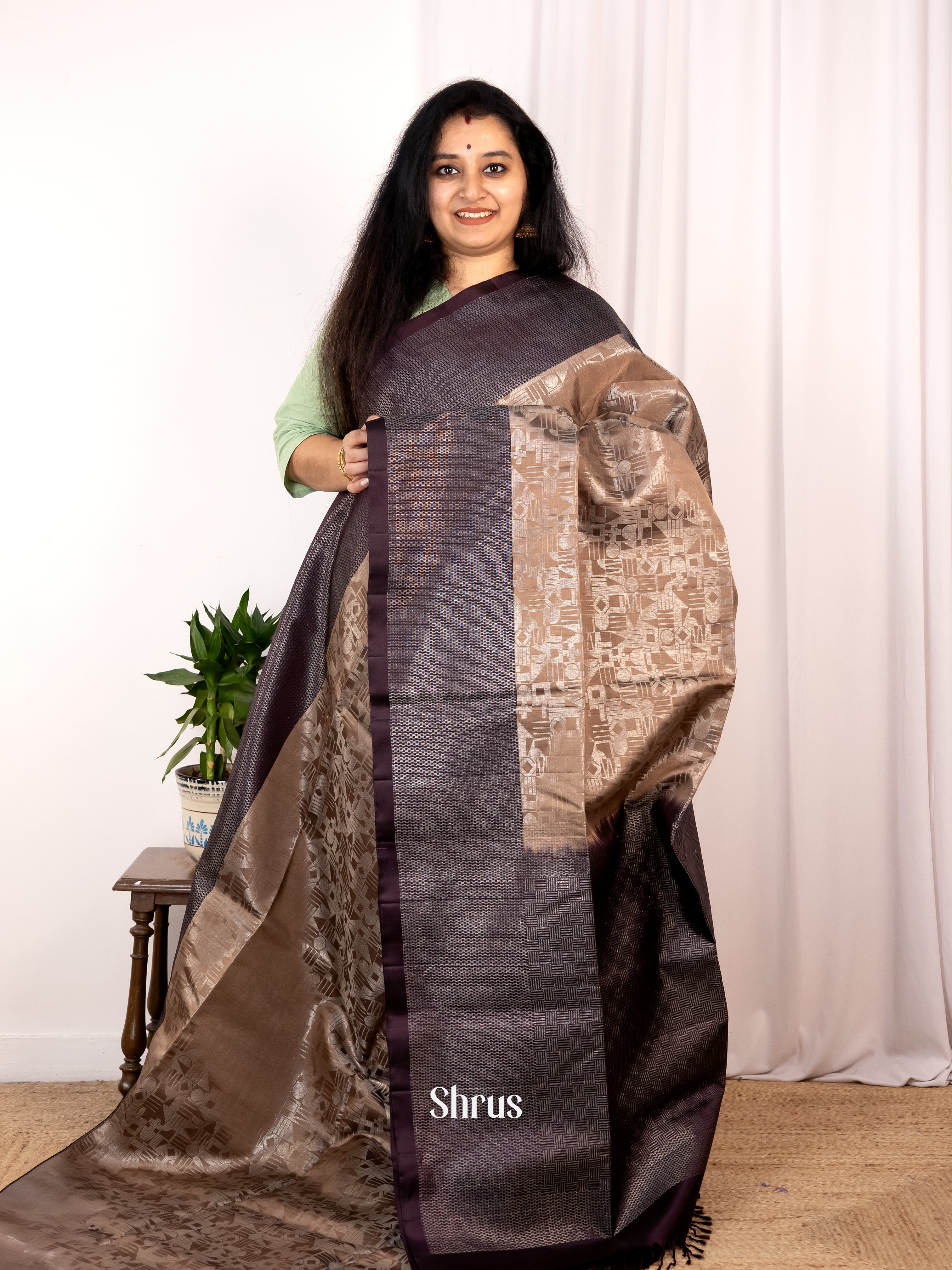 Chocolate Brown & Brown - Soft Silk Saree - Shop on Shrus.com