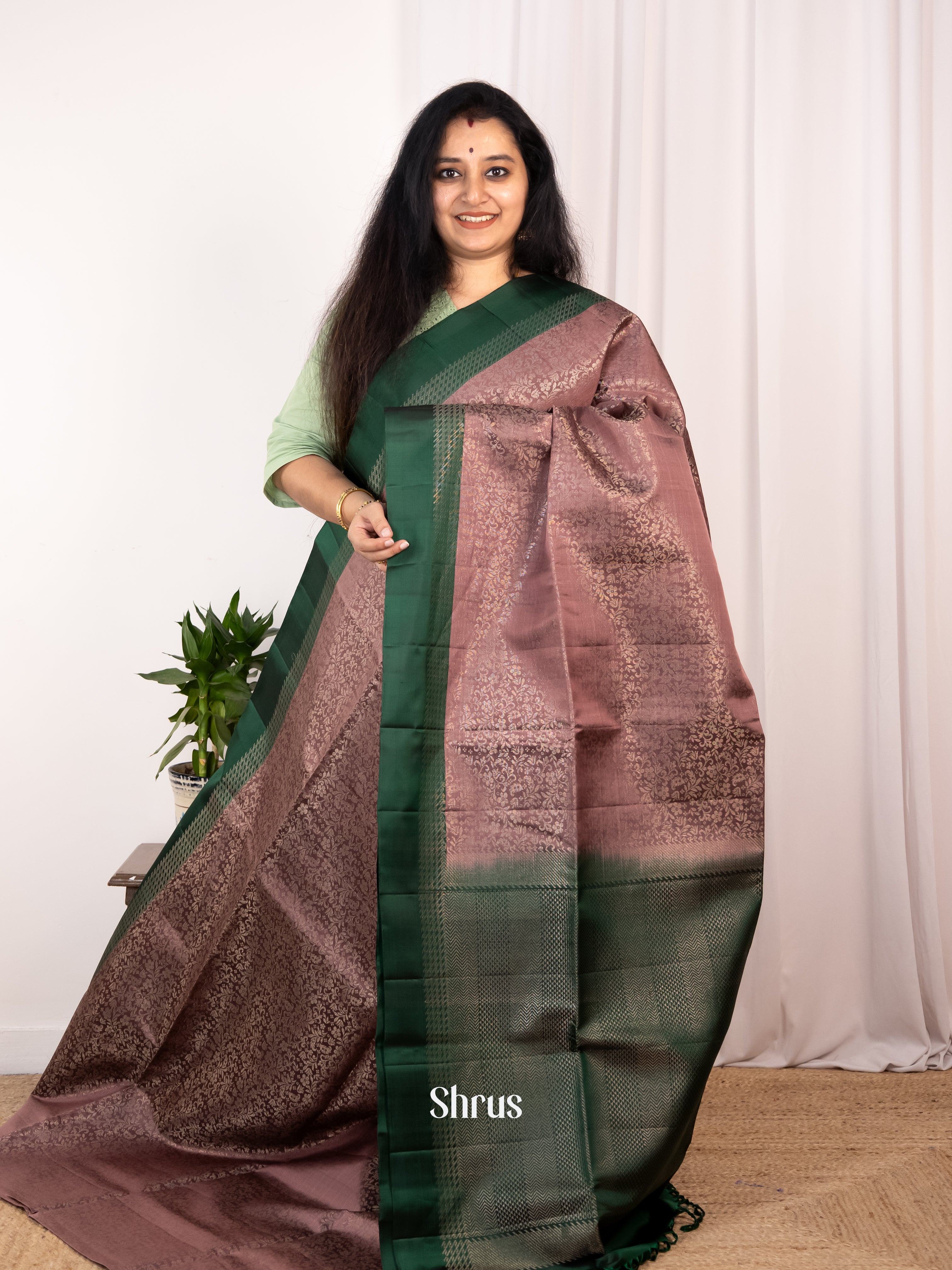 Brown & Green - Soft Silk Saree - Shop on Shrus.com
