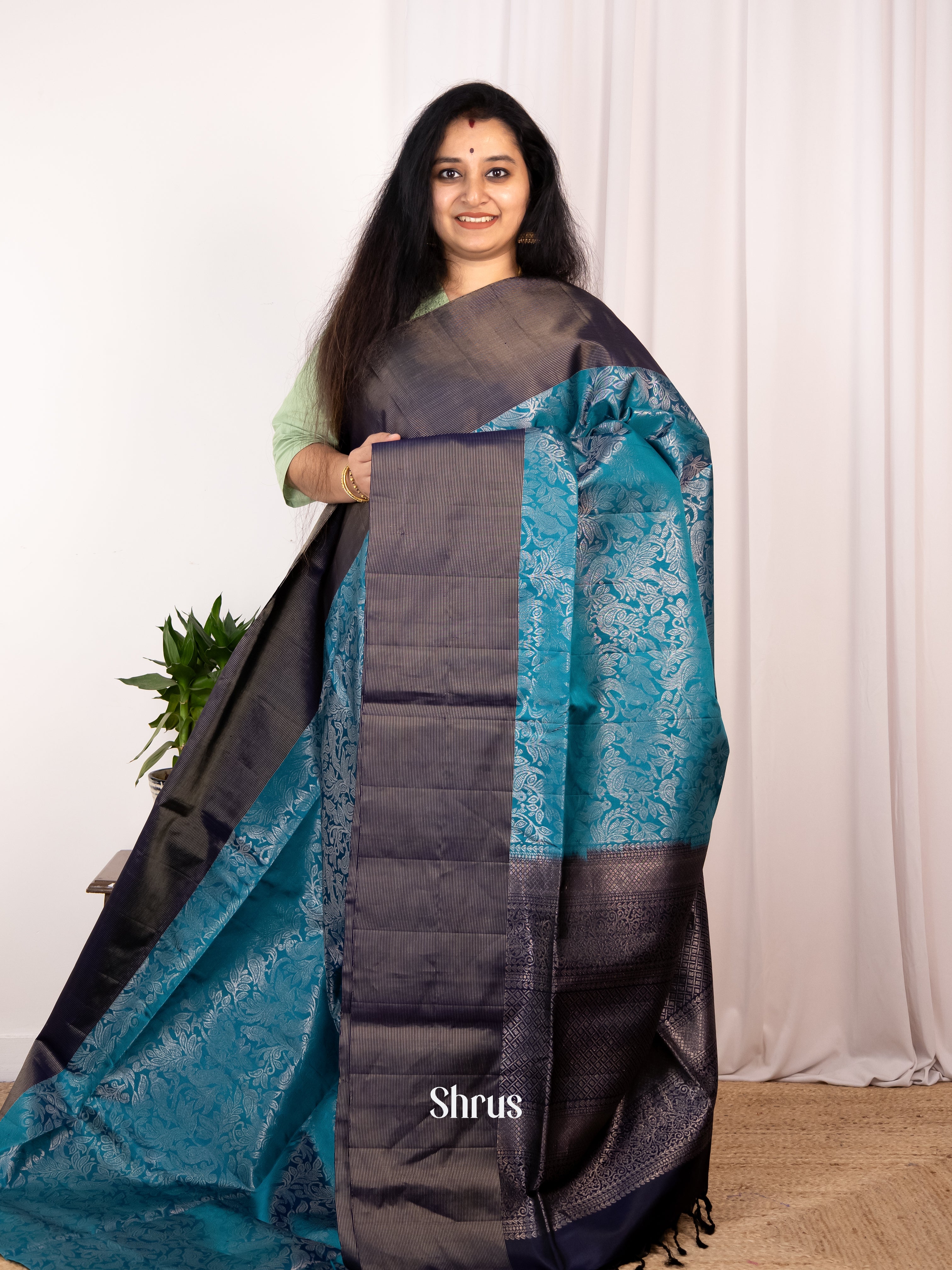 Blue & Navy Blue - Soft Silk Saree - Shop on Shrus.com