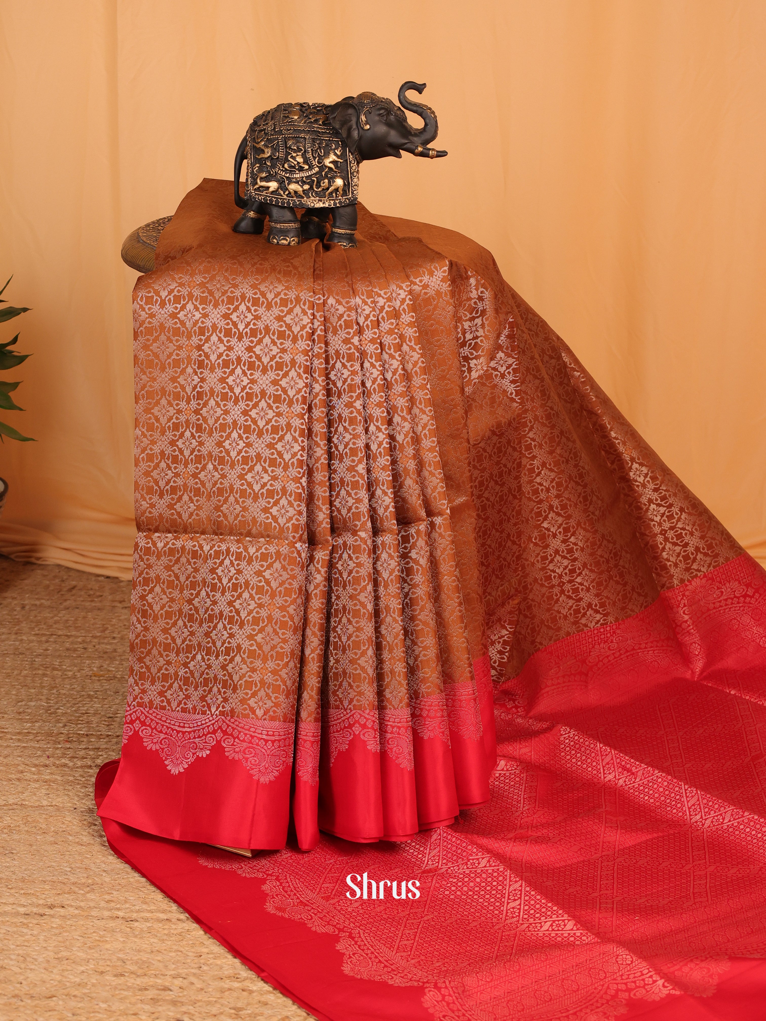 Brown & Red - Soft Silk Saree - Shop on Shrus.com