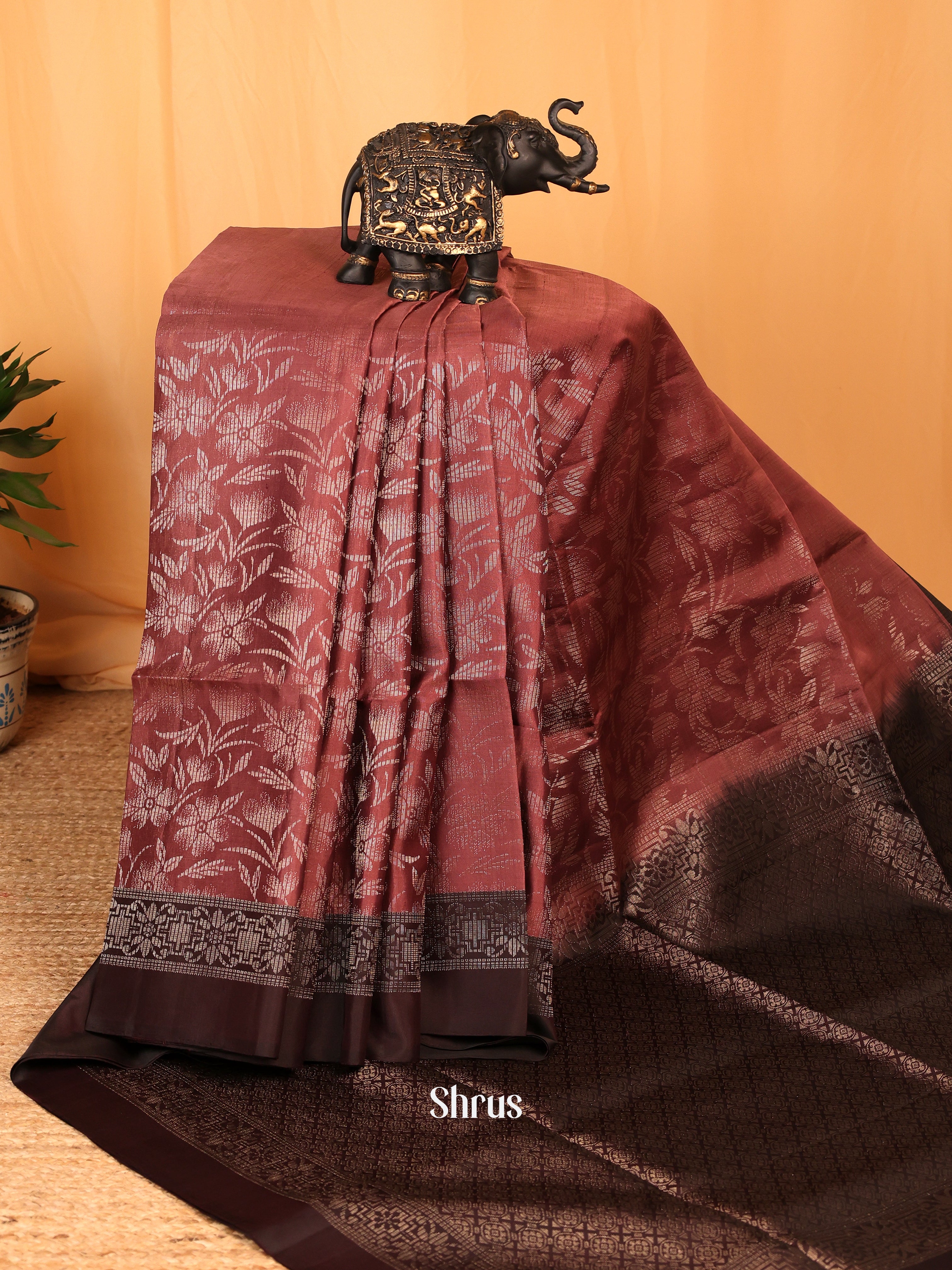 Brown & Dark Brown - Soft Silk Saree - Shop on Shrus.com