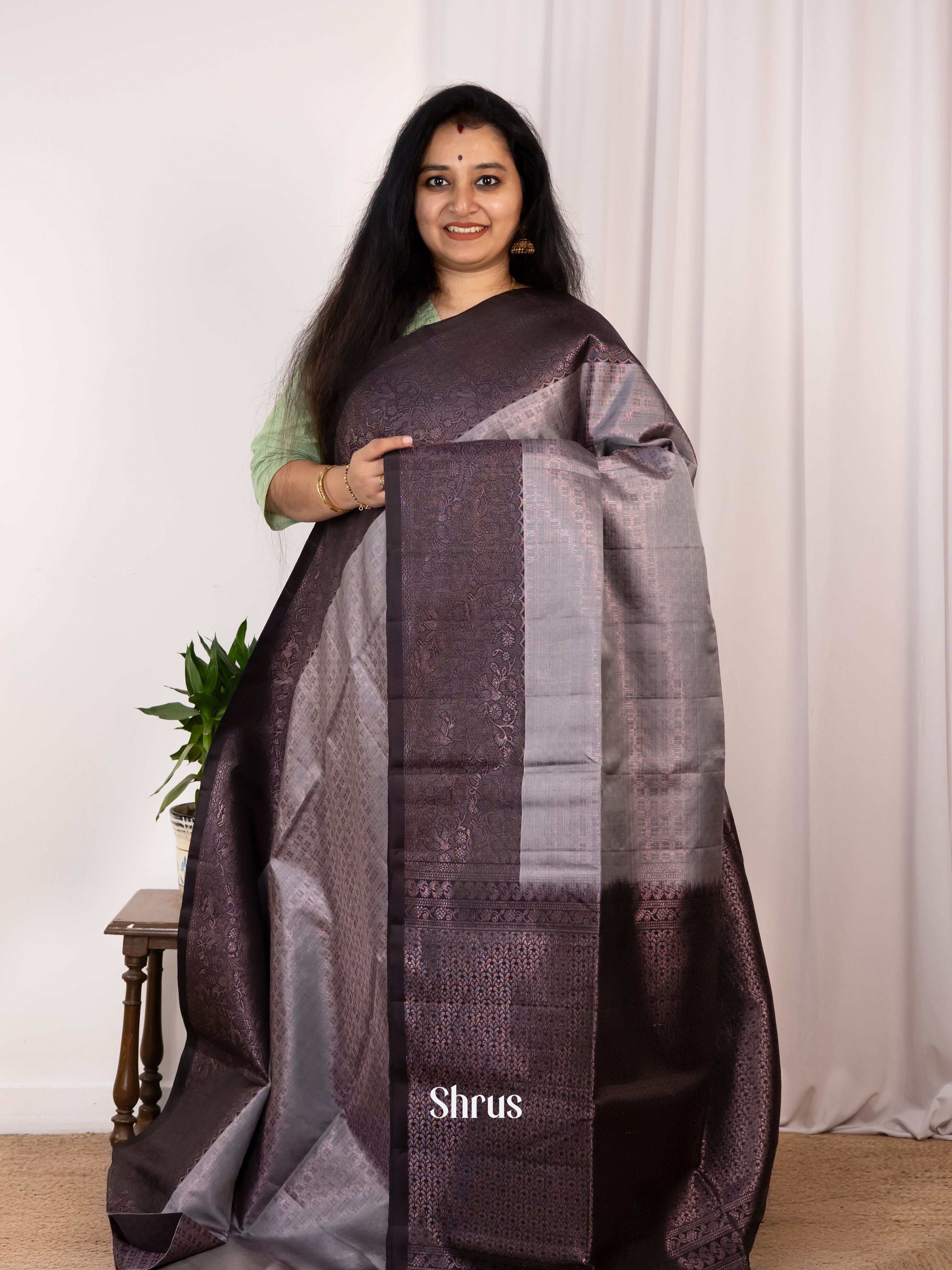Mauve & Brown - Soft Silk Saree - Shop on Shrus.com