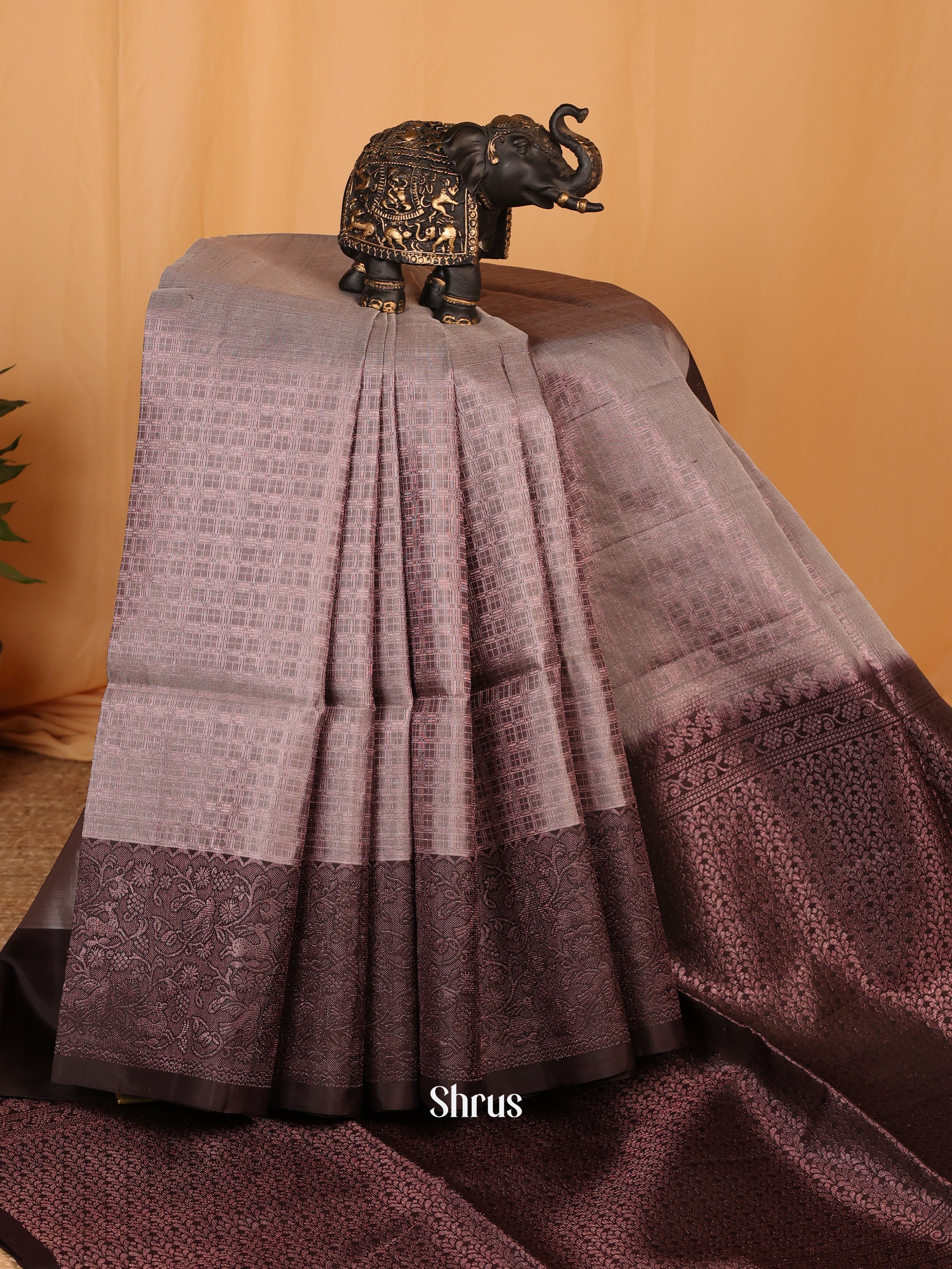 Mauve & Brown - Soft Silk Saree - Shop on Shrus.com