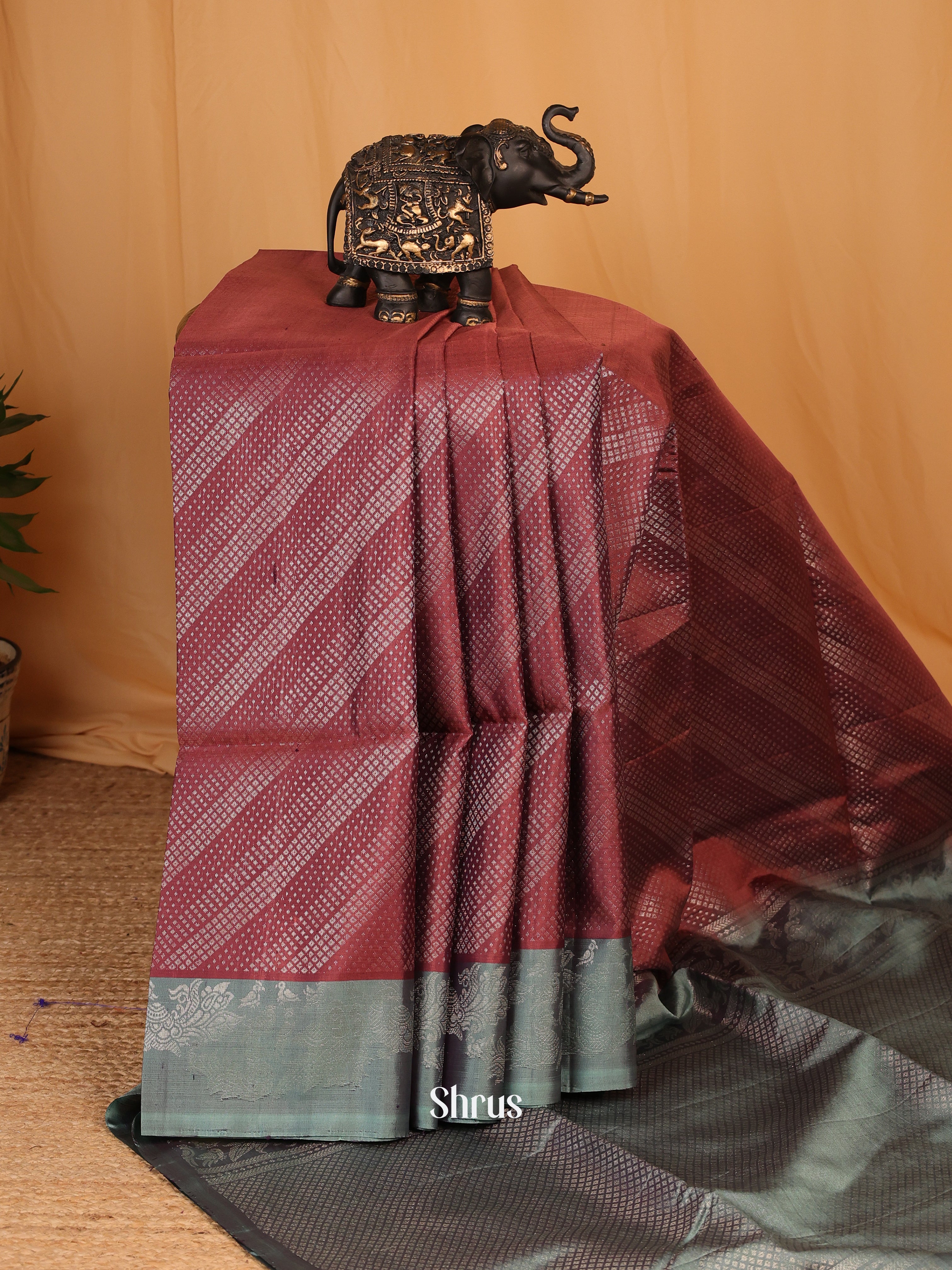 Brown & Blue - Soft Silk Saree - Shop on Shrus.com