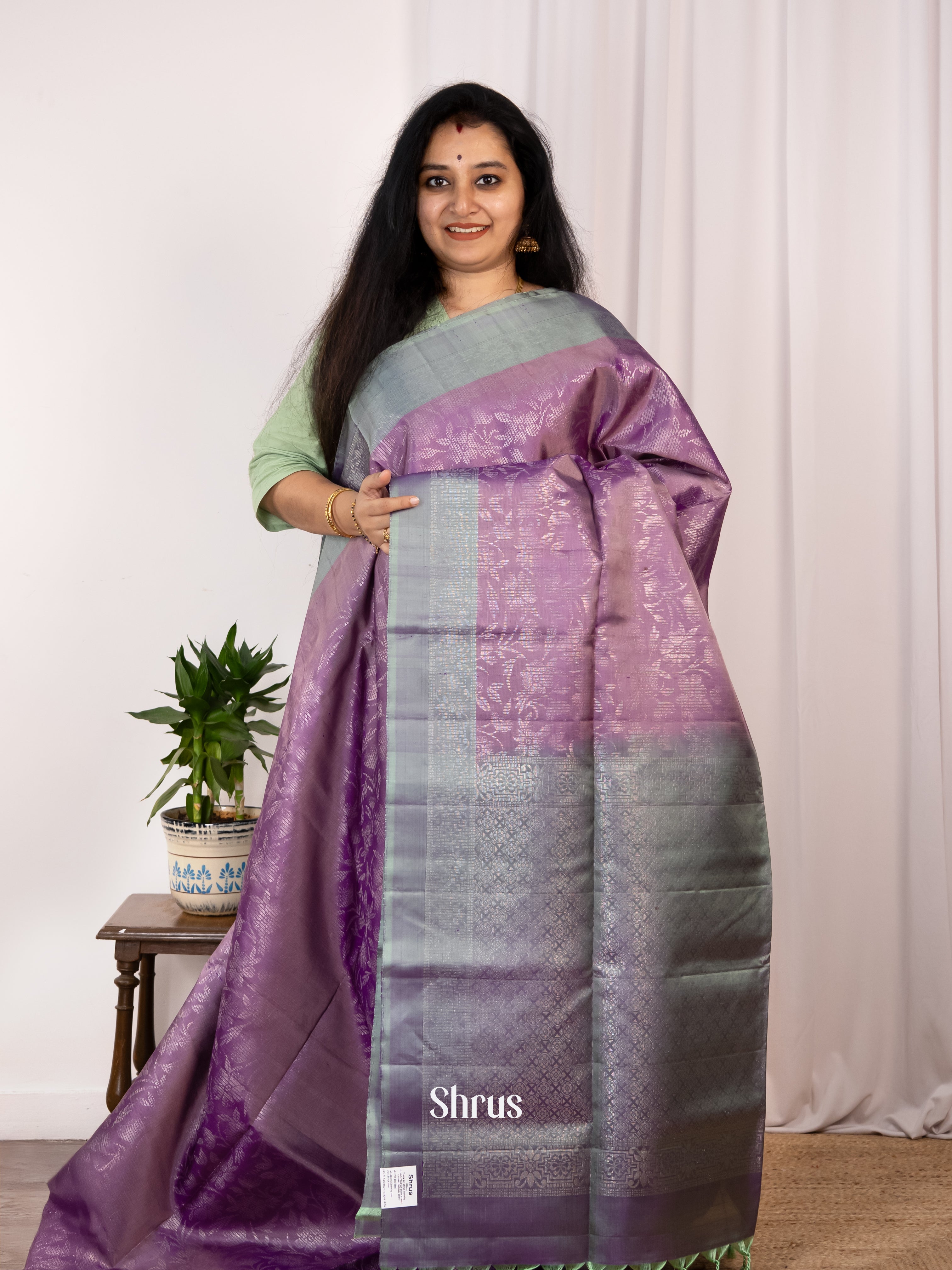 Lavender & Double Shaded purplish green - Soft Silk Saree - Shop on Shrus.com