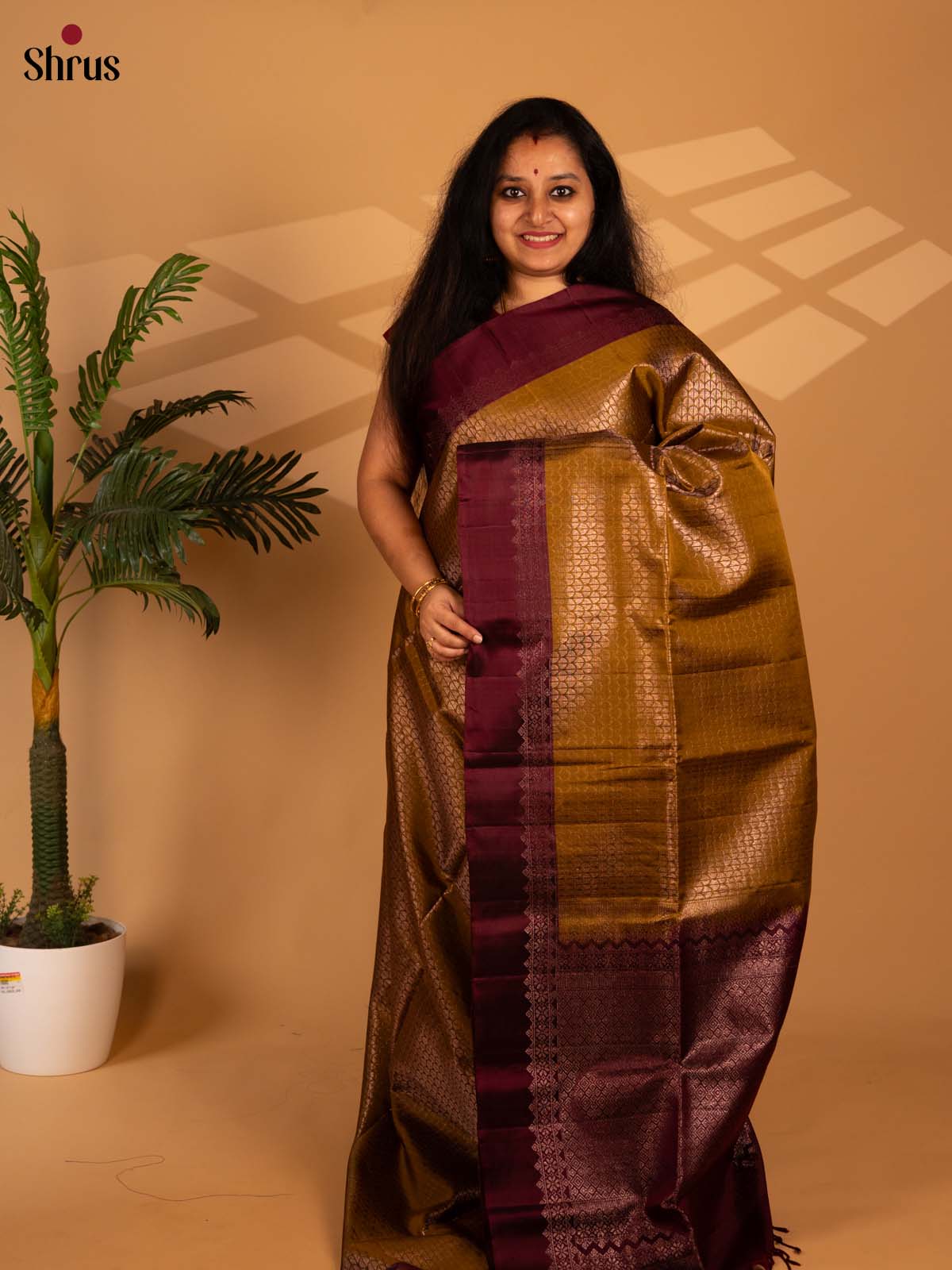 Mustard & Maroon - Soft Silk Saree - Shop on Shrus.com