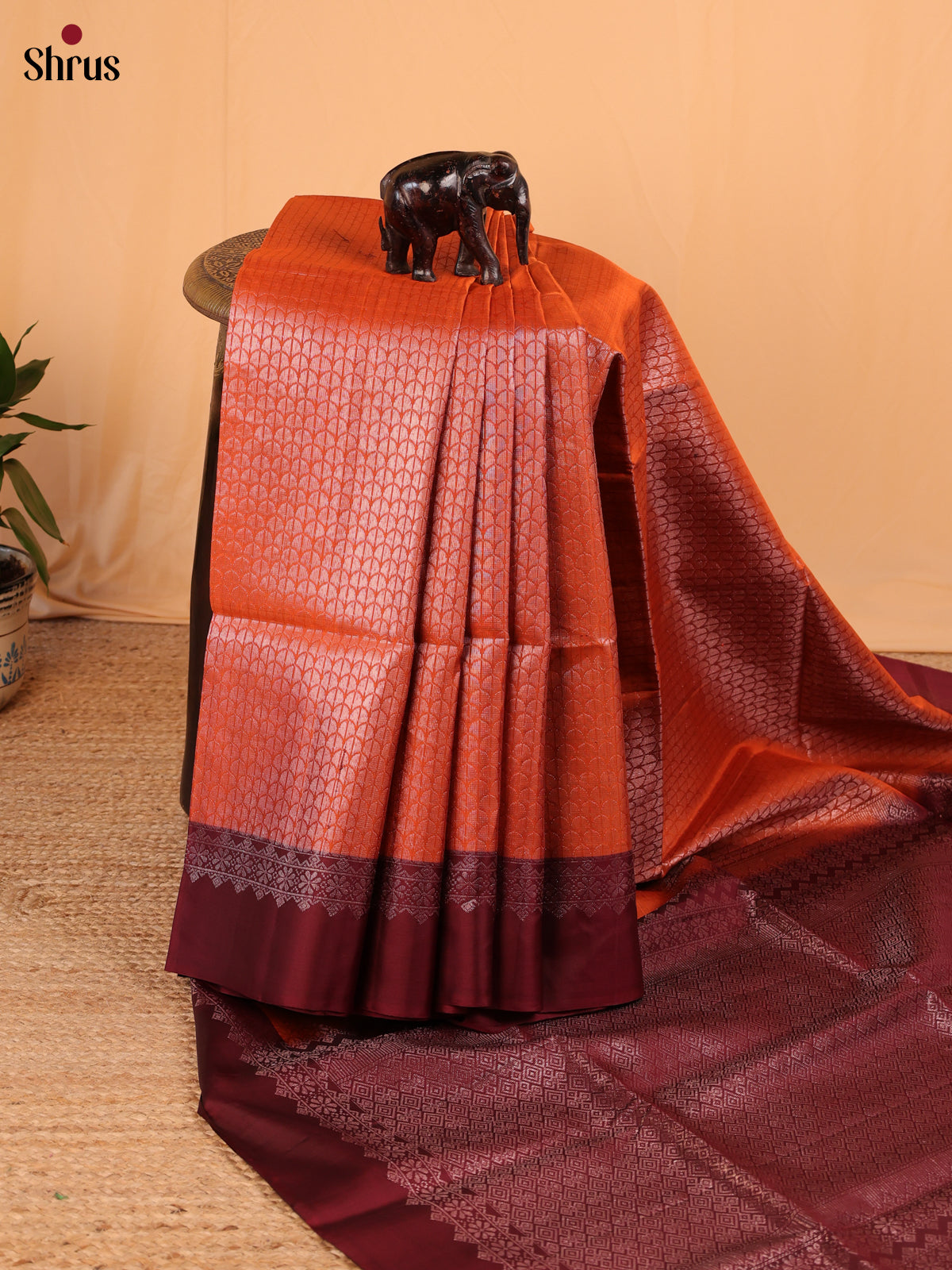 Rust & Brown - Soft Silk Saree - Shop on Shrus.com