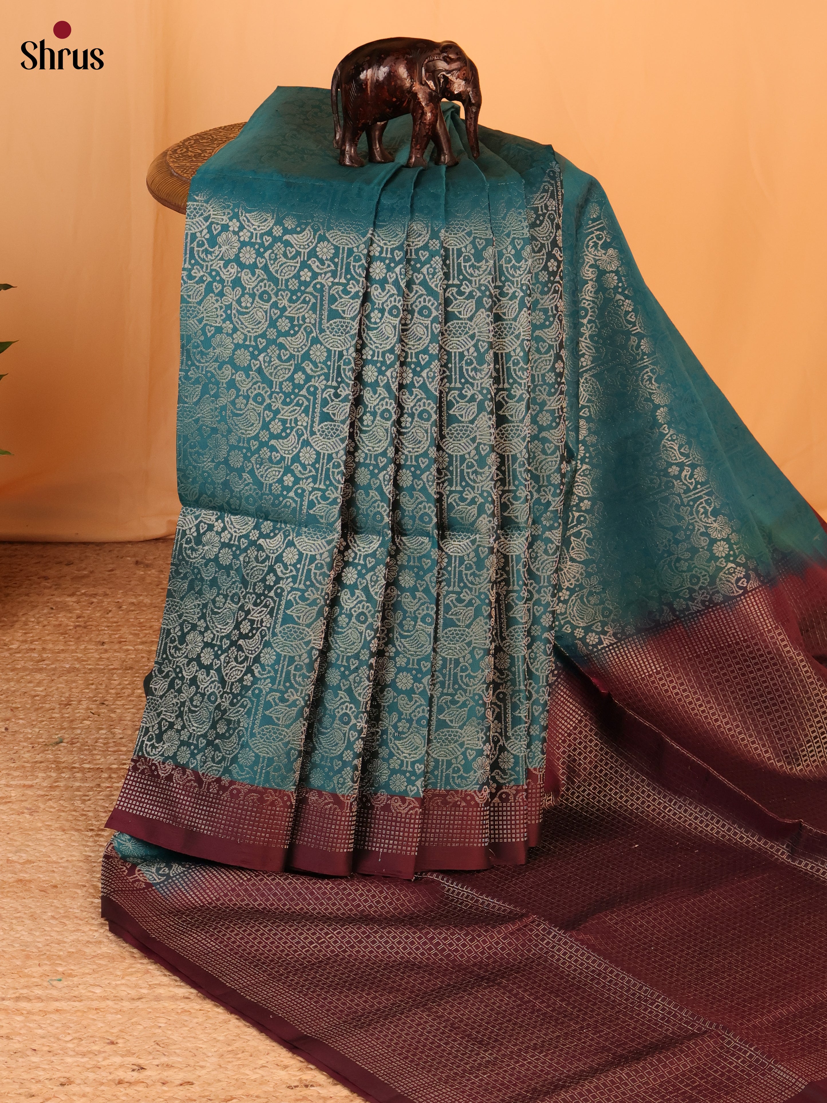 Blue & Brown - Soft Silk Saree - Shop on Shrus.com