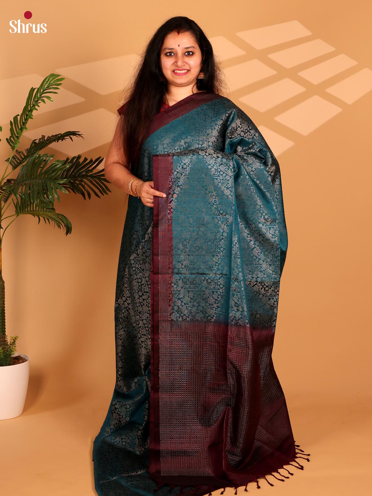Blue & Brown - Soft Silk Saree - Shop on Shrus.com