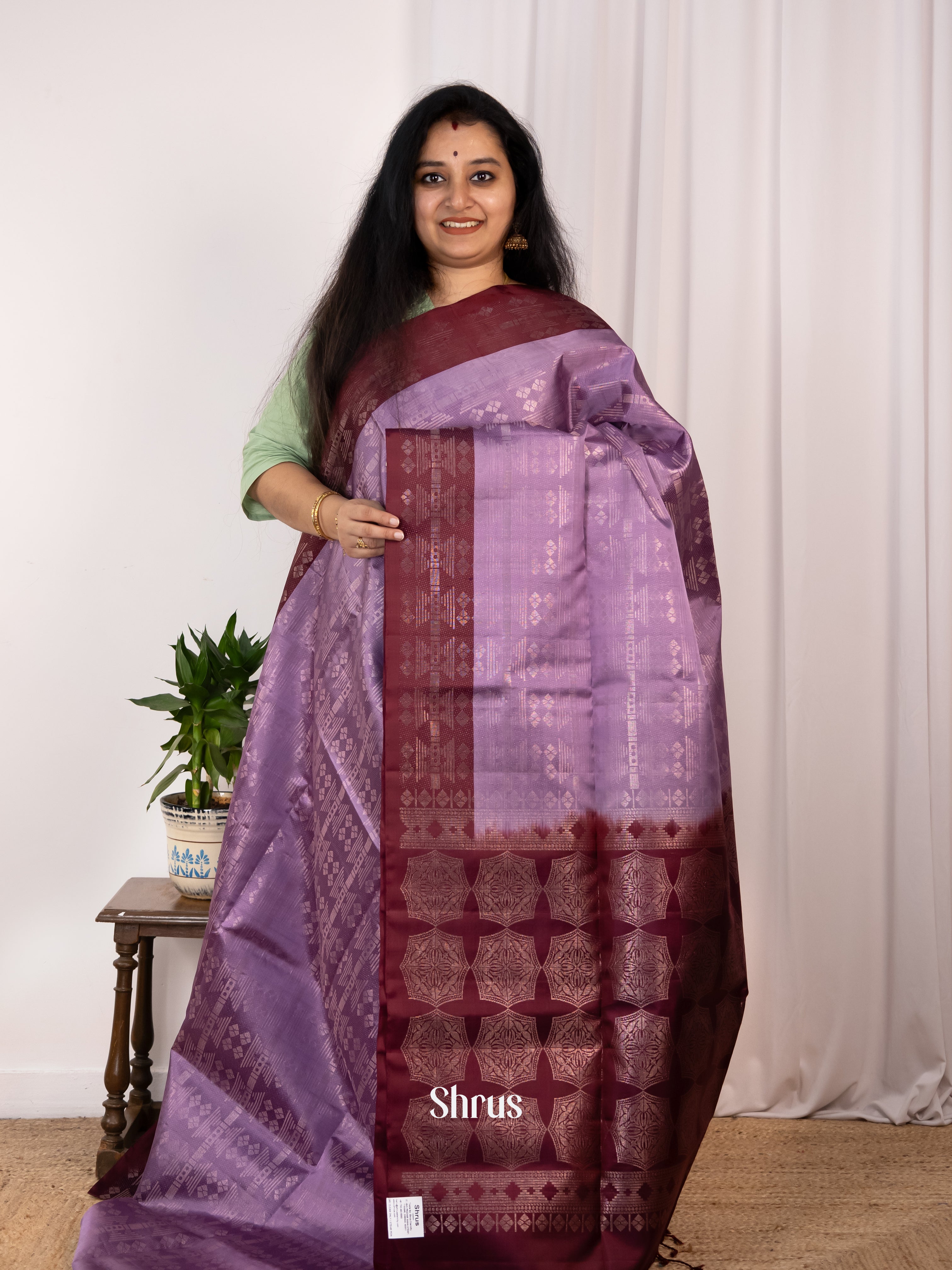 Lavender & Maroon - Soft Silk Saree - Shop on Shrus.com