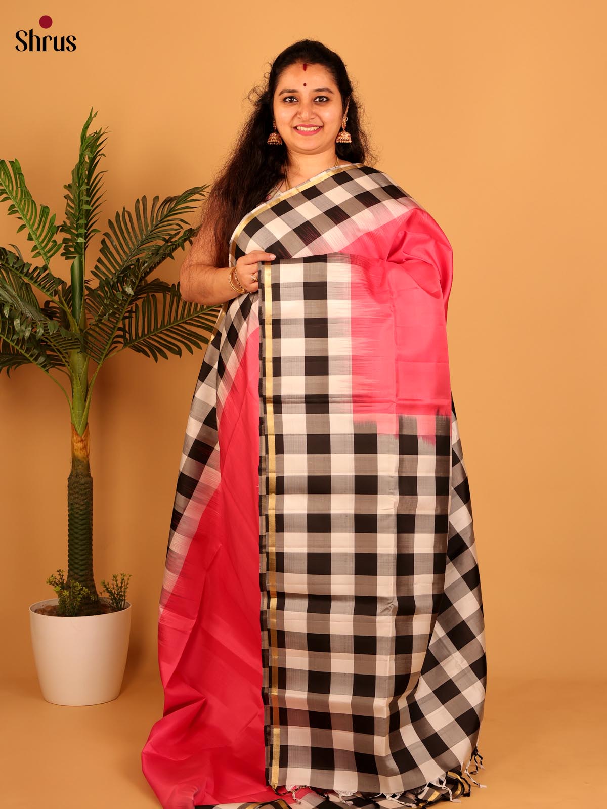 Pink & Black - Soft Silk Saree - Shop on Shrus.com