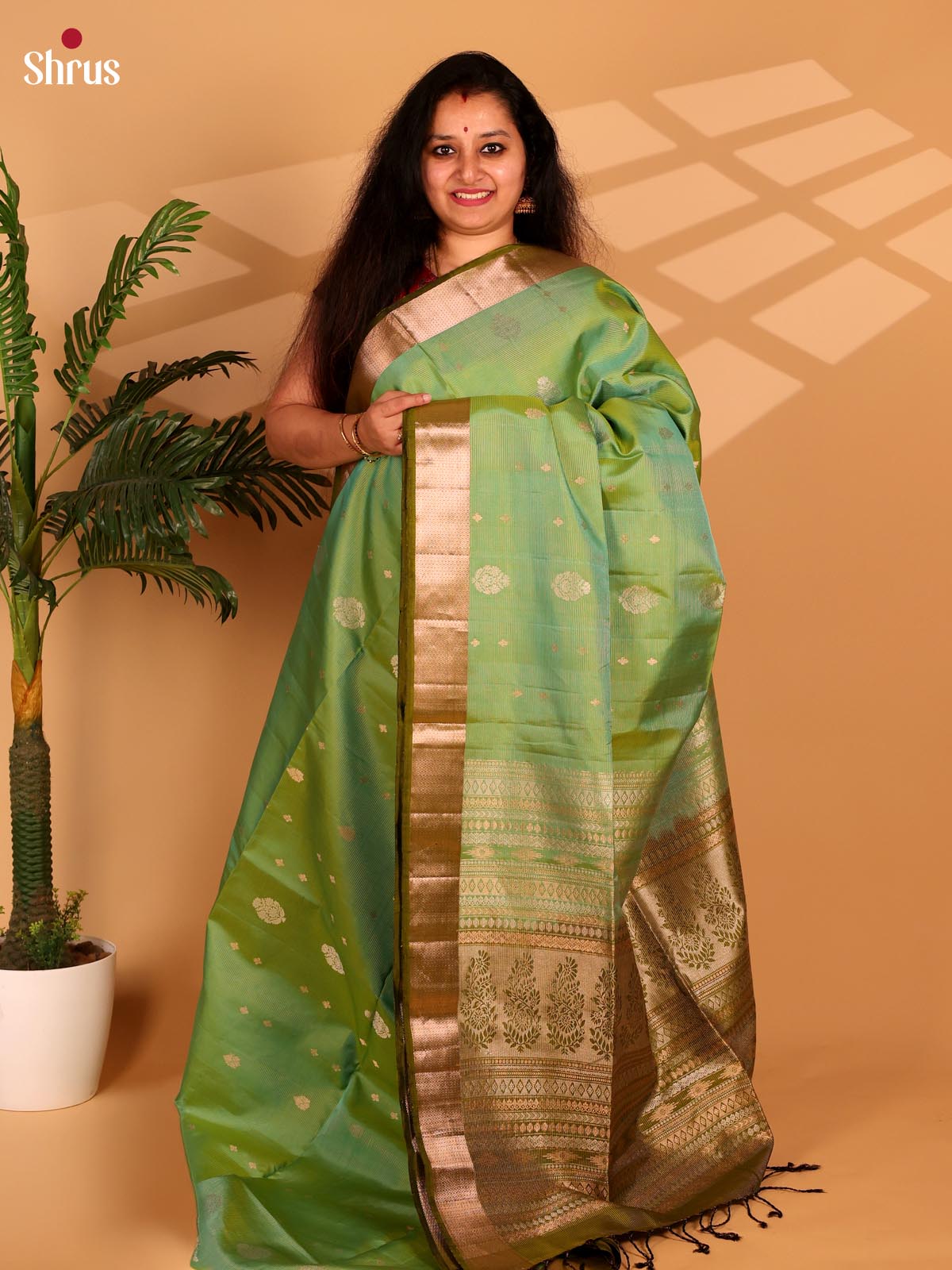 Pista Green & green - Soft Silk Saree - Shop on Shrus.com