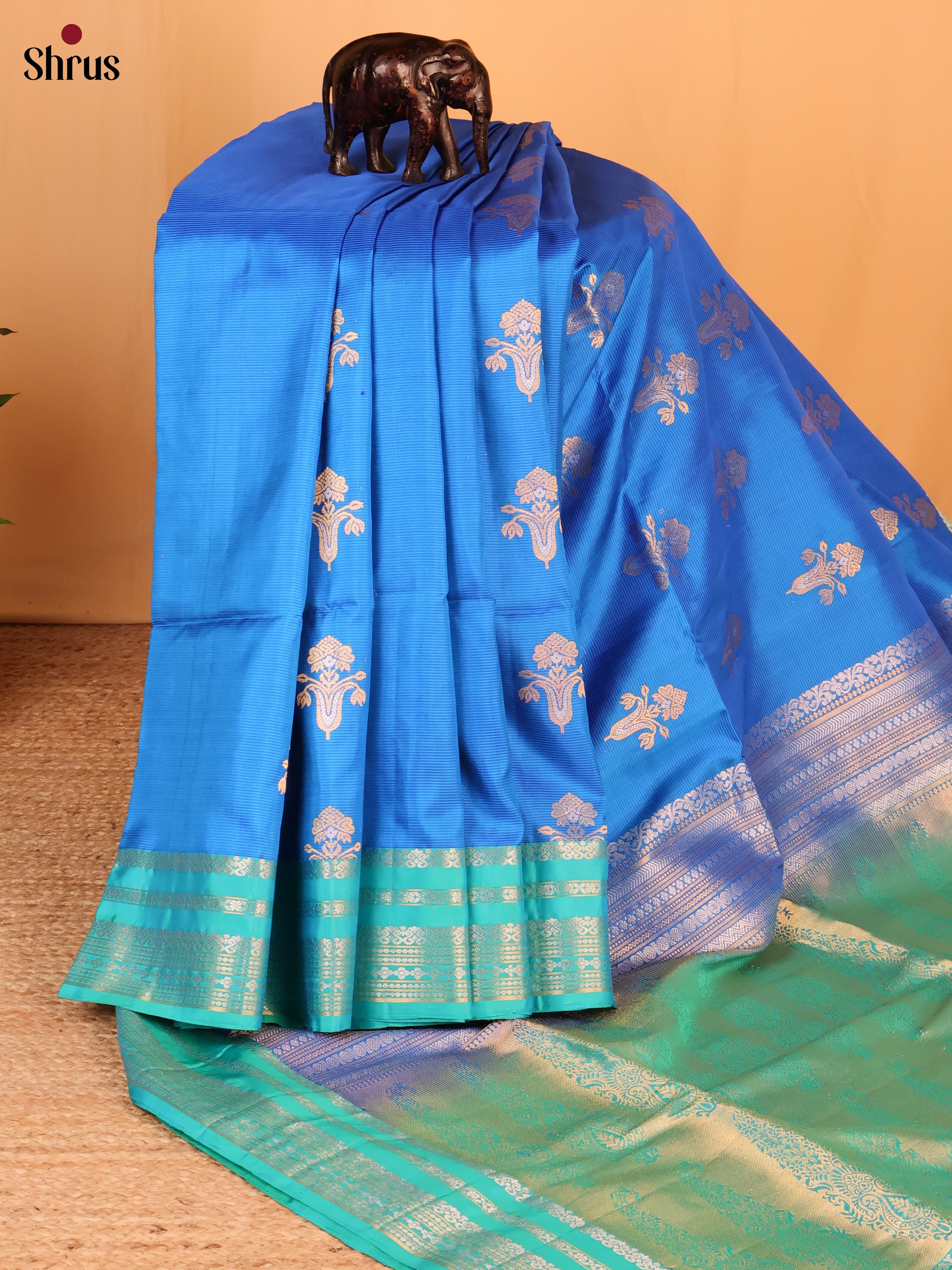 Blue & Green - Soft Silk Saree - Shop on Shrus.com