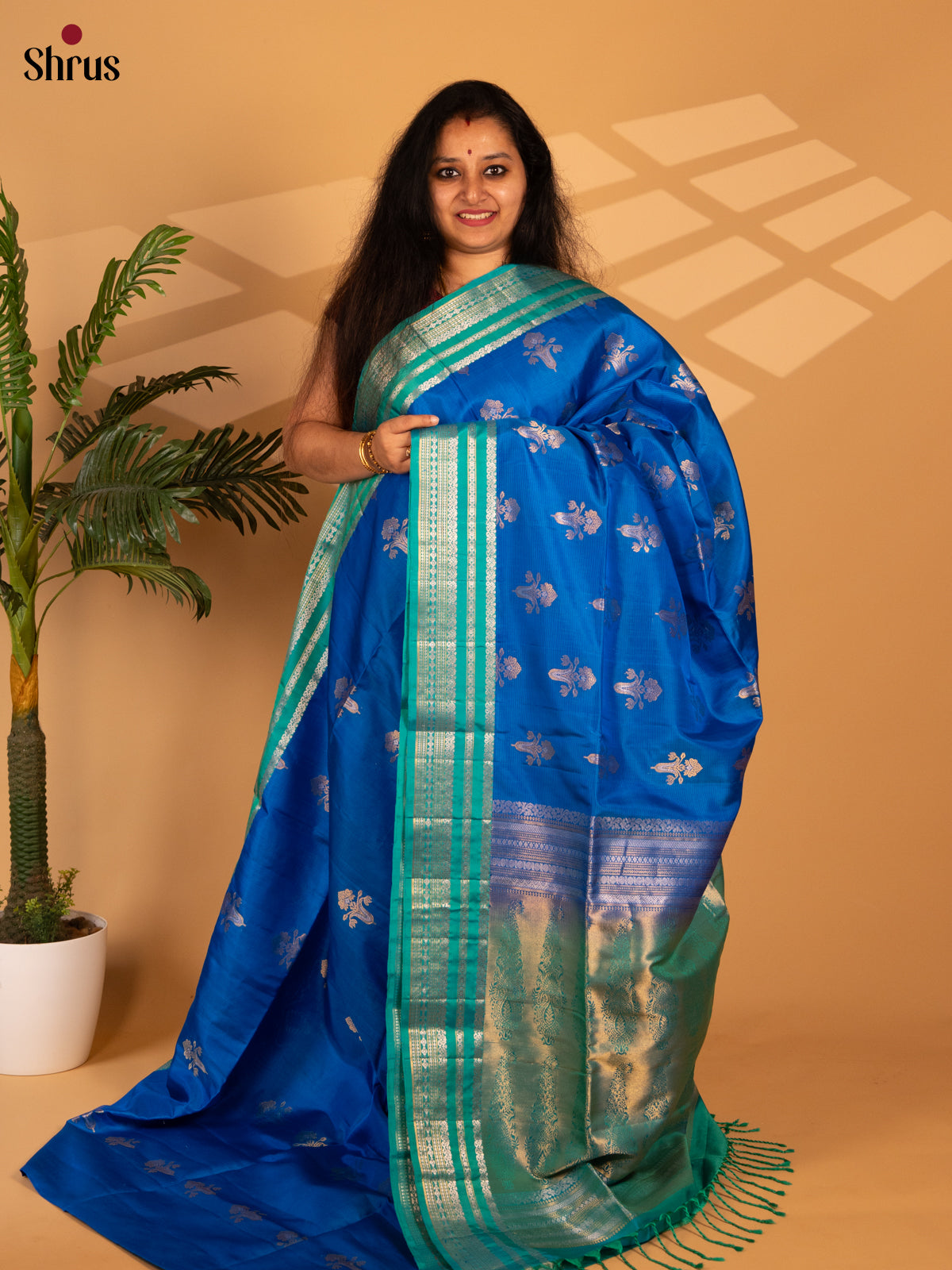Blue & Green - Soft Silk Saree - Shop on Shrus.com