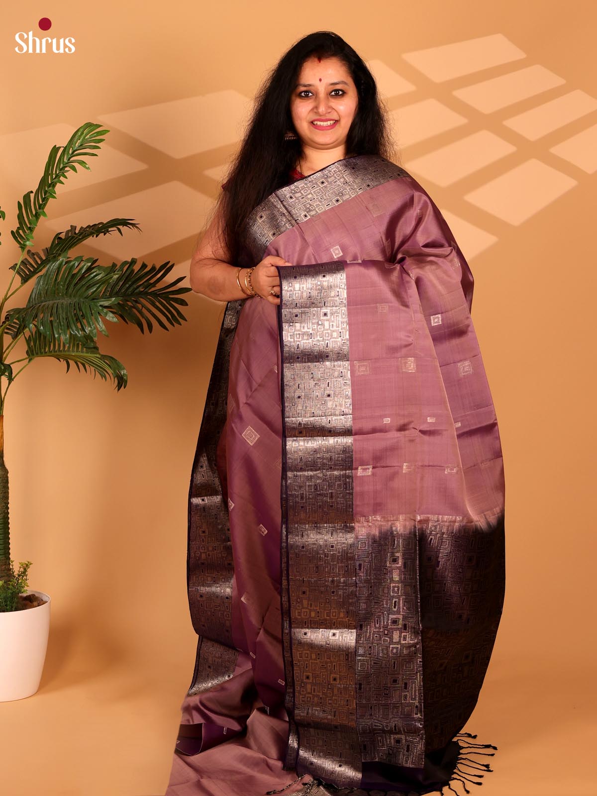 Dusty Brown & Purple - Soft Silk Saree - Shop on Shrus.com