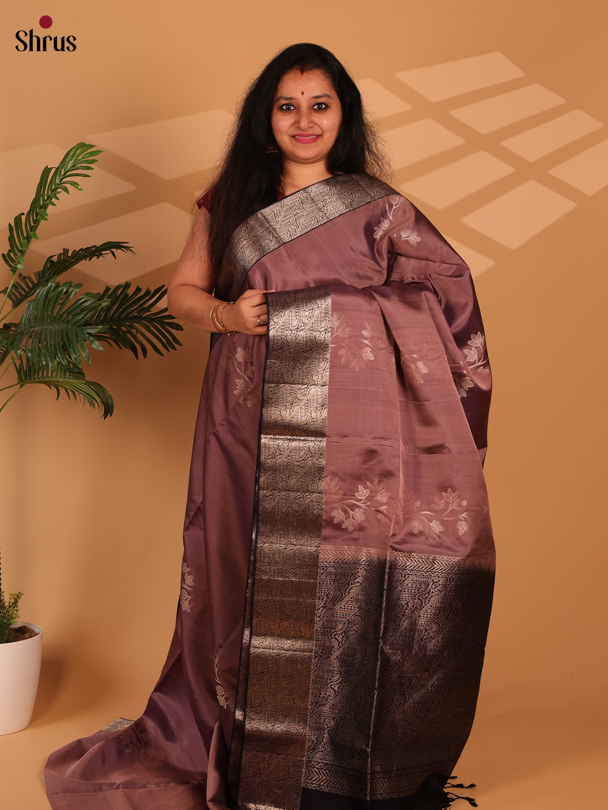 Mauve & Brown - Soft Silk Saree - Shop on Shrus.com