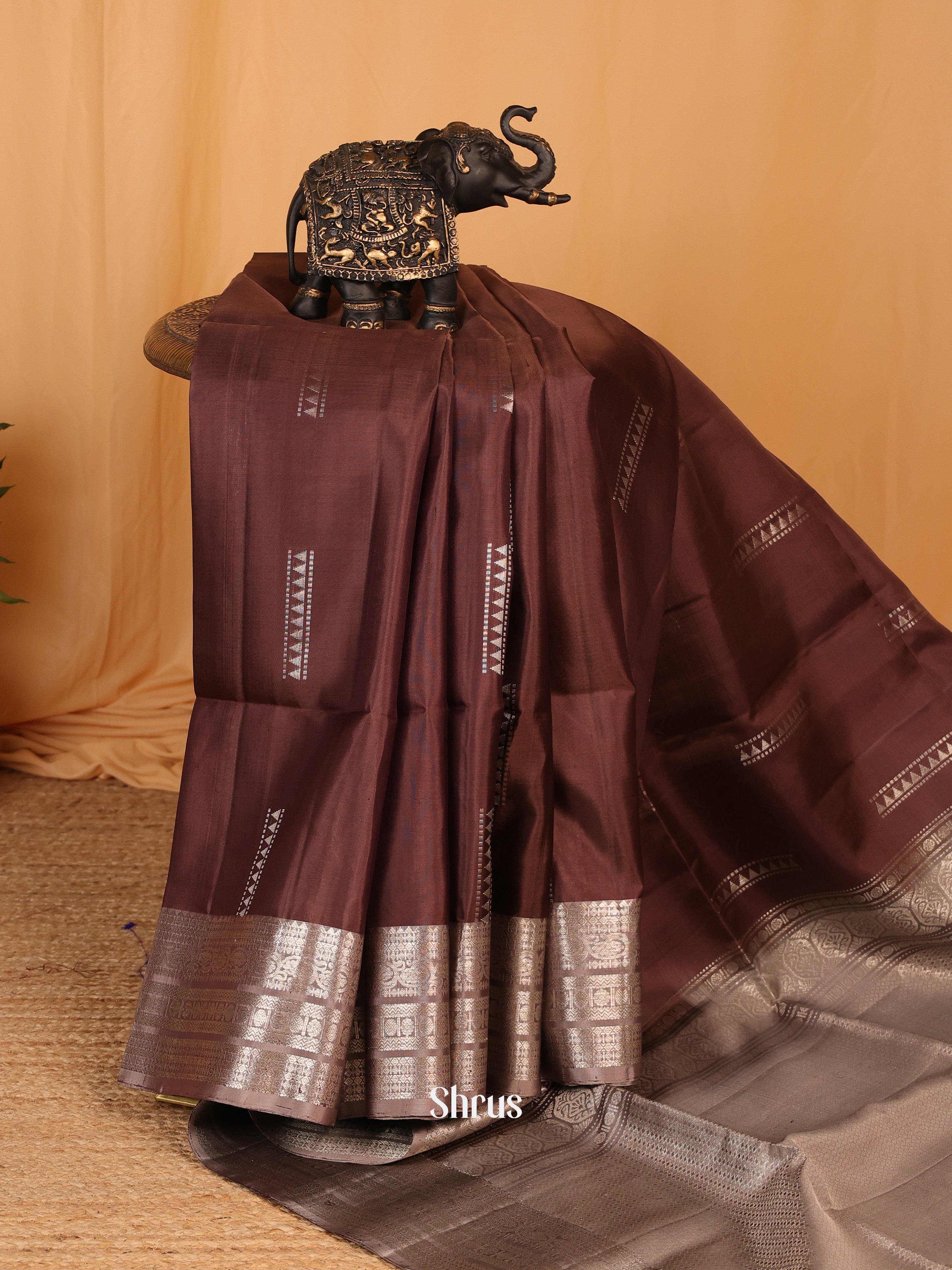 Brown & Grey - Soft Silk Saree - Shop on Shrus.com