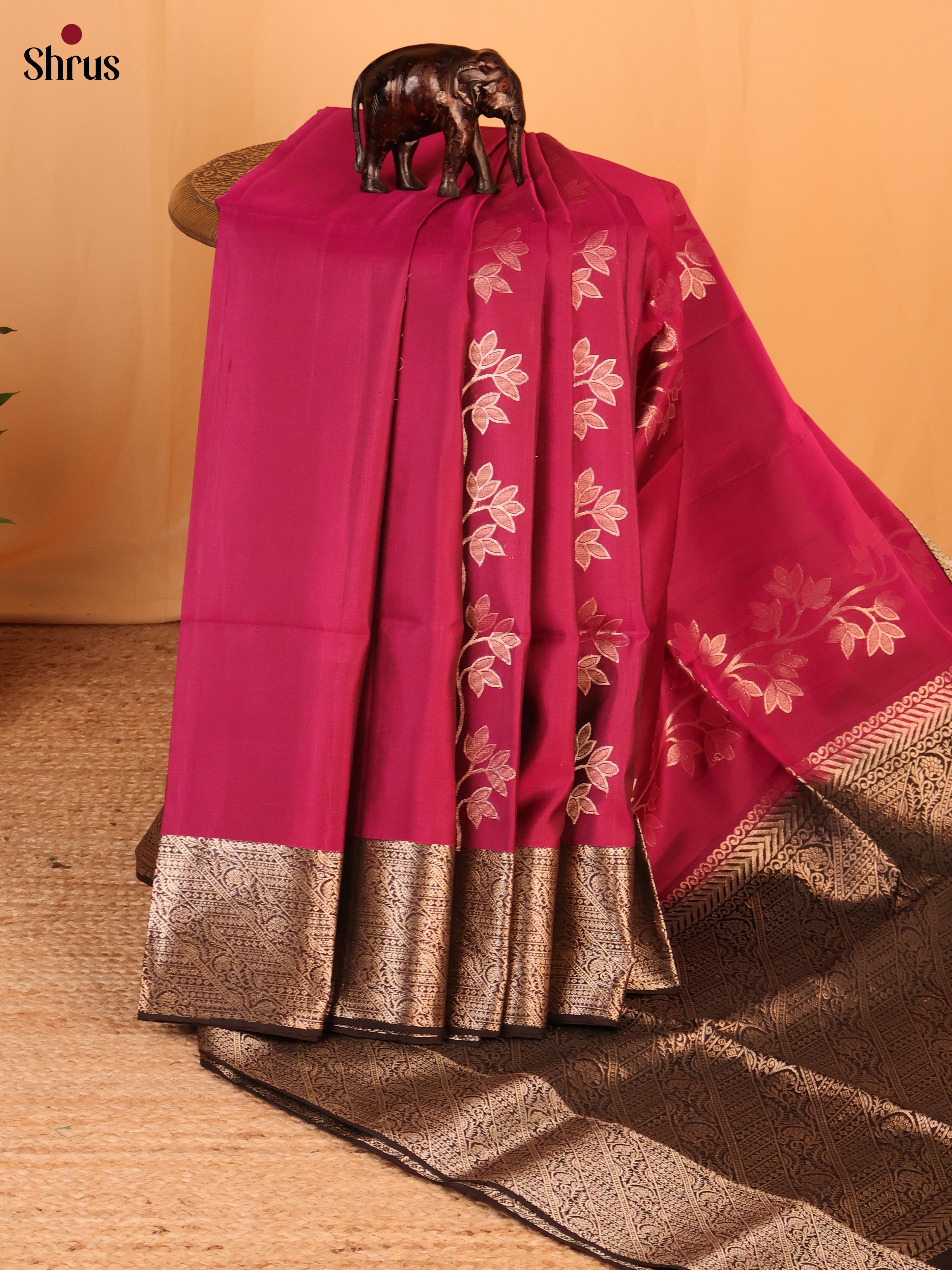 Maroon & Brown- Soft Silk Saree - Shop on Shrus.com
