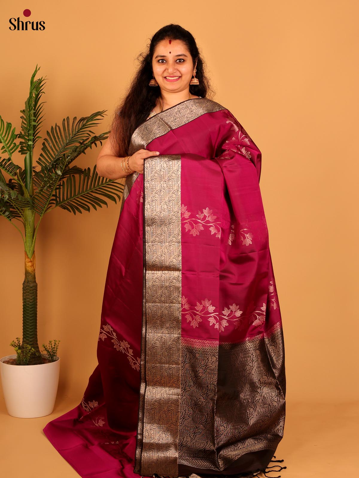 Maroon & Brown- Soft Silk Saree - Shop on Shrus.com