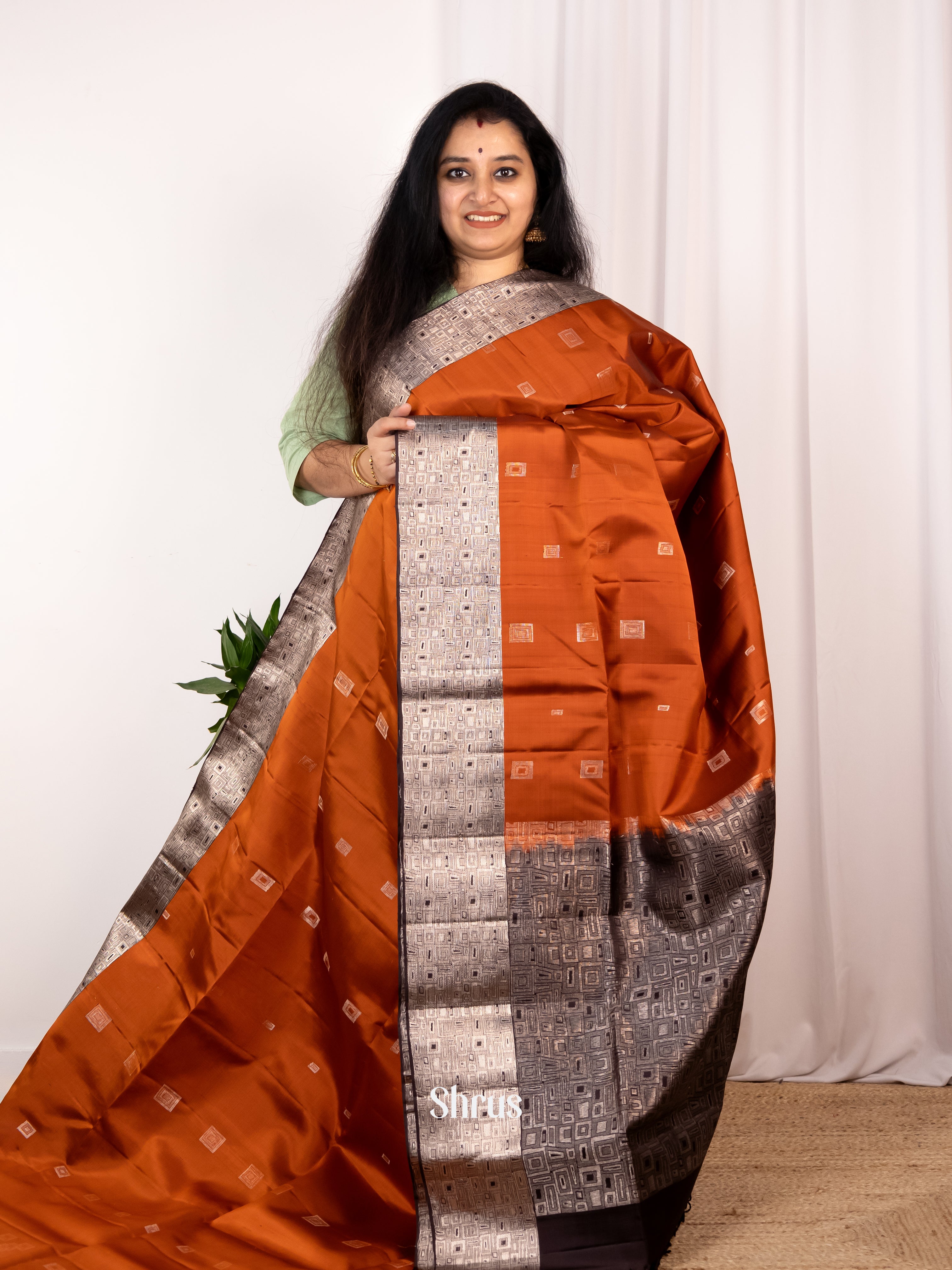 Rust & Brown - Soft Silk Saree - Shop on Shrus.com